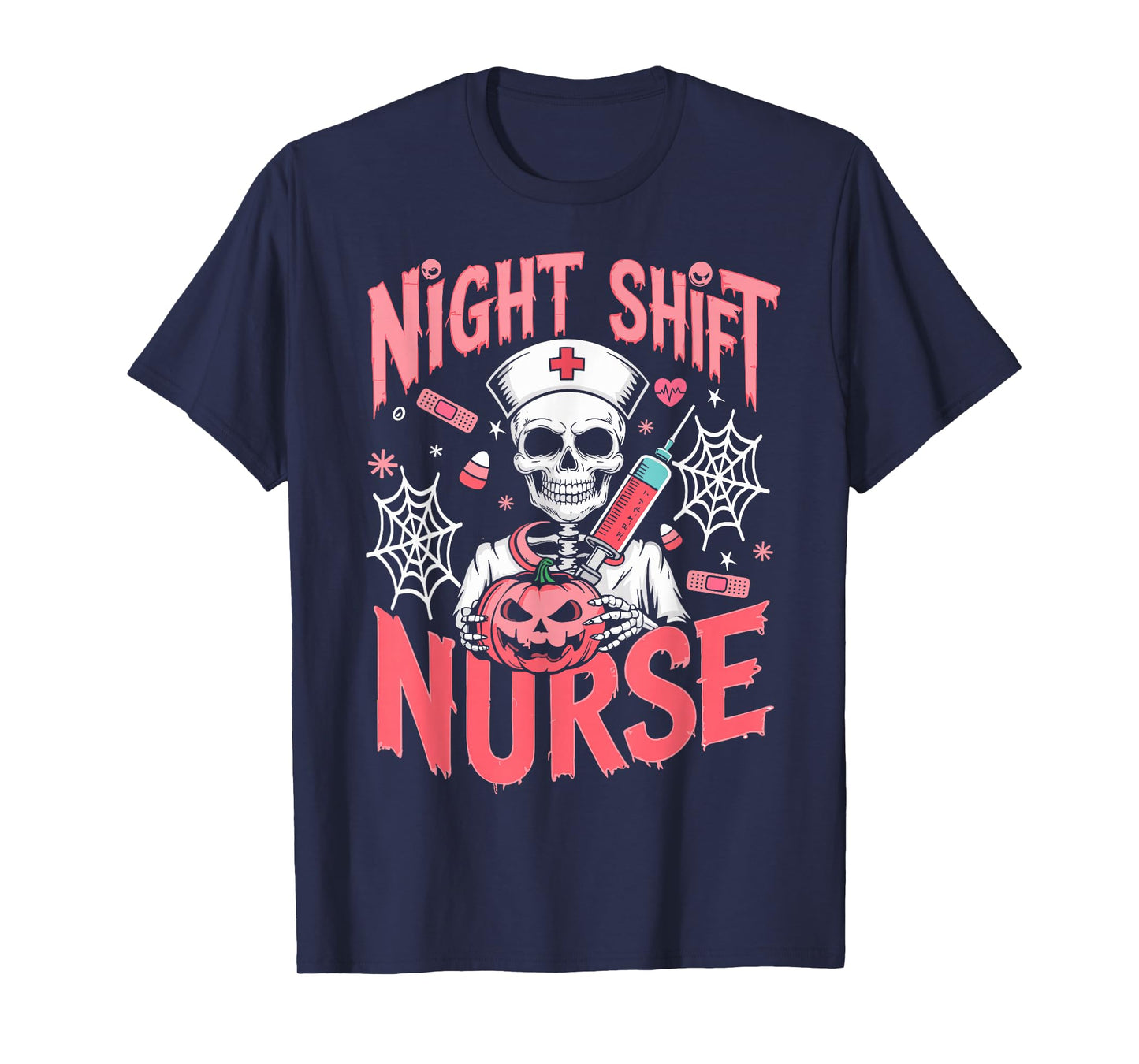 RN ICU Night Shift Nurse Skeleton Halloween Costumes Womens T-Shirt