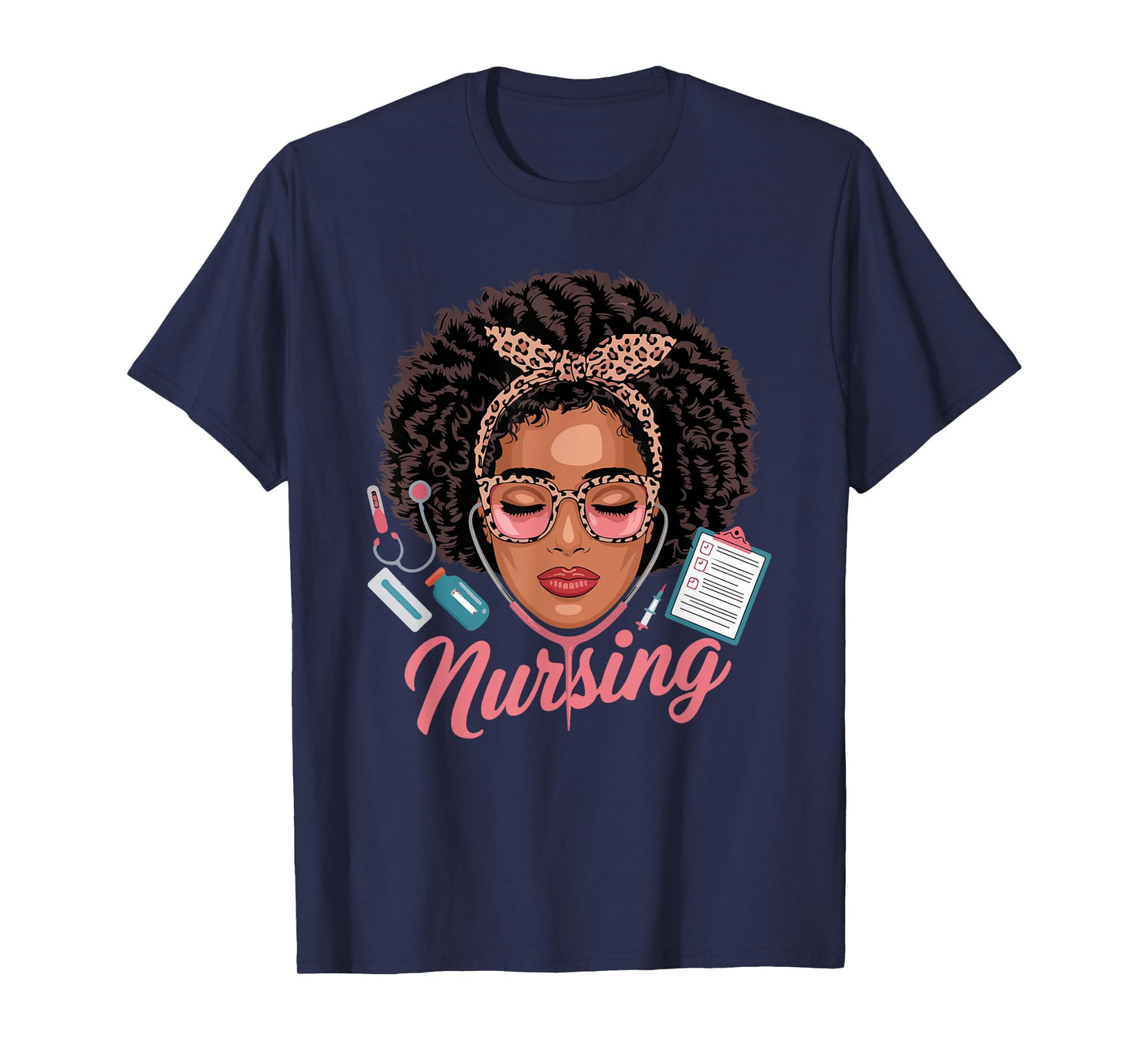 Black Strong Nurse Afro Girl Melanin African American Wowen T-Shirt