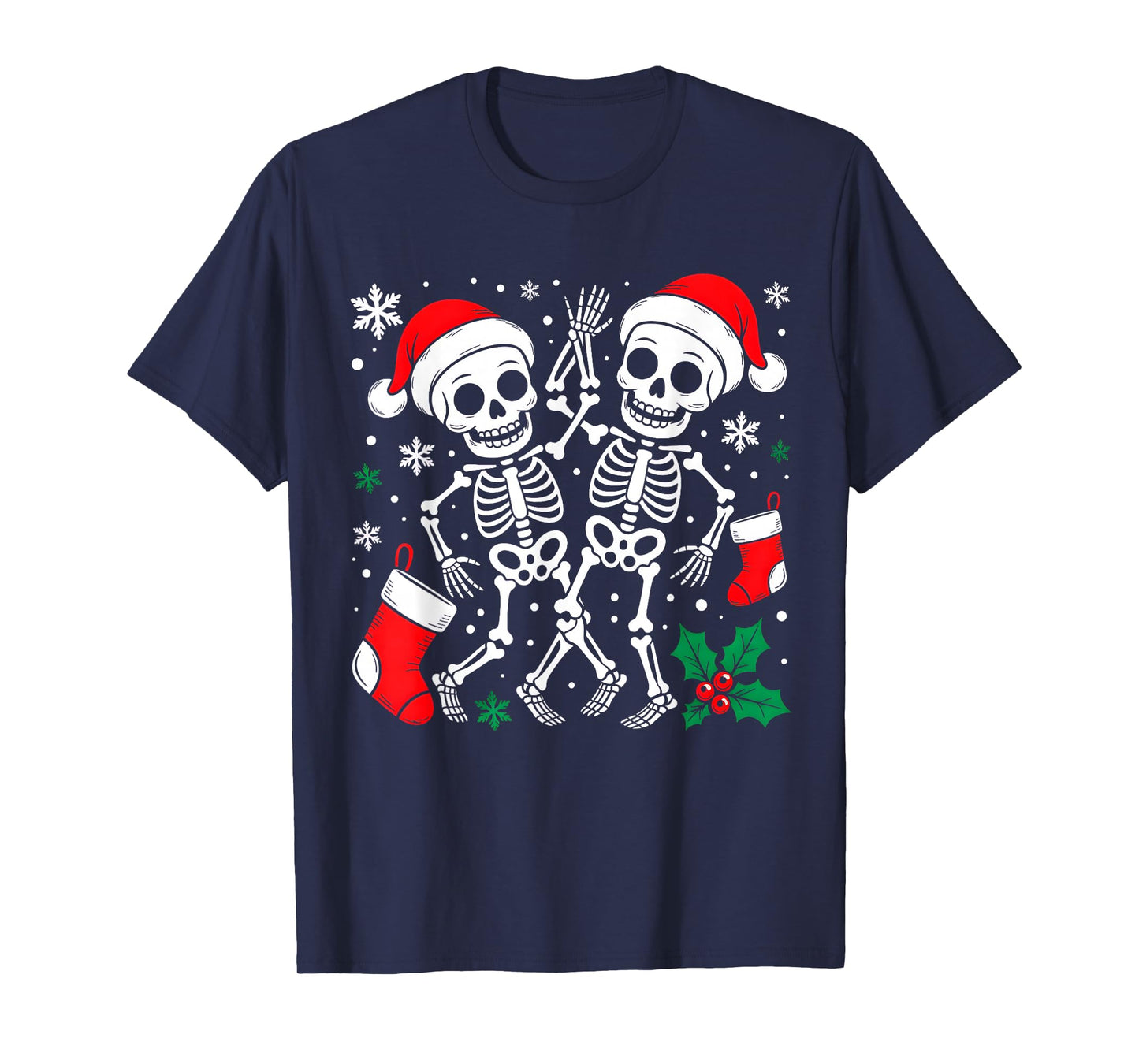 Christmas Dancing Skeletons Funny Xmas Bones Goth Women Men T-Shirt