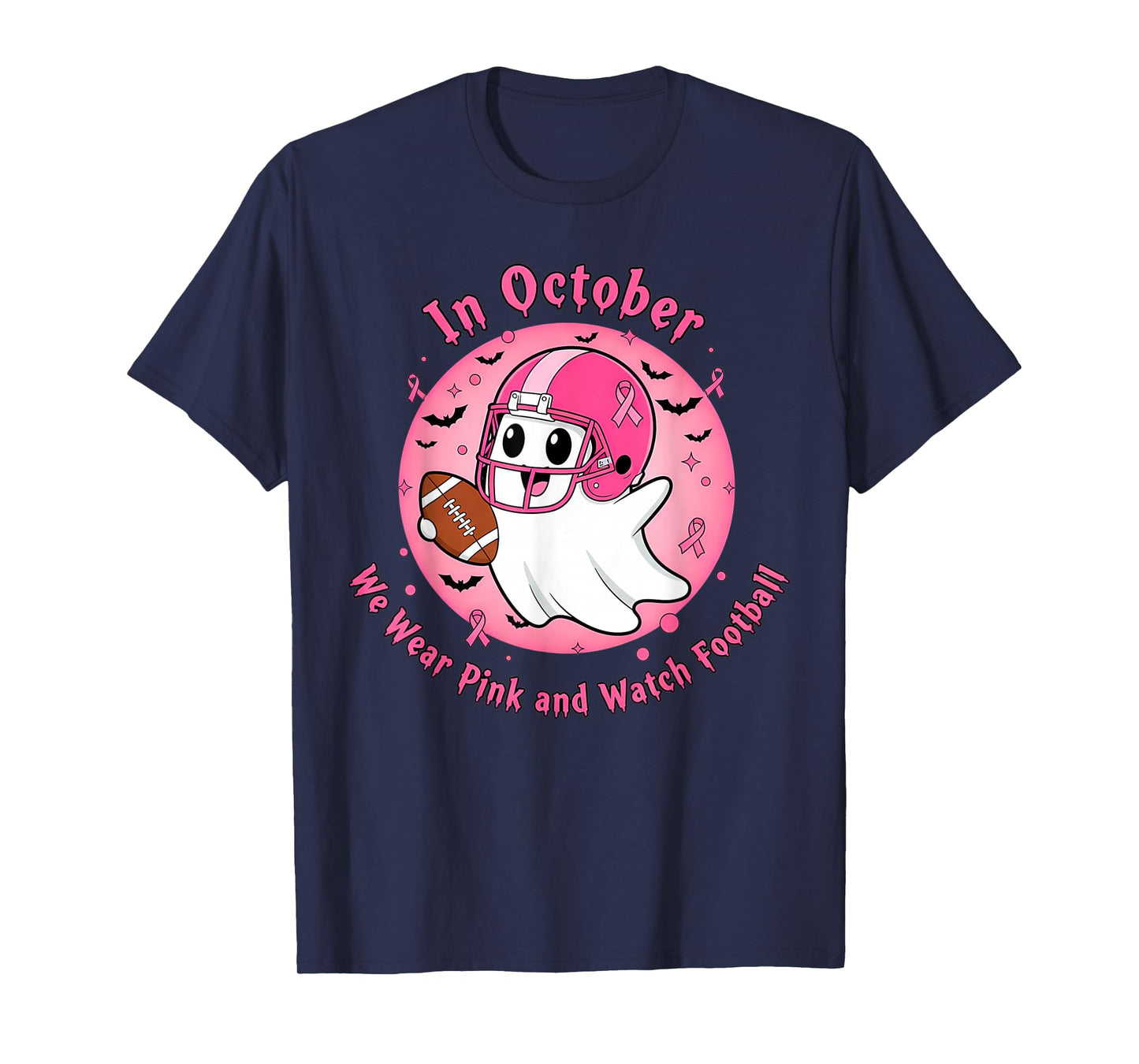 in October We Wear Pink Football Breast Cancer Awareness Men T-Shirt