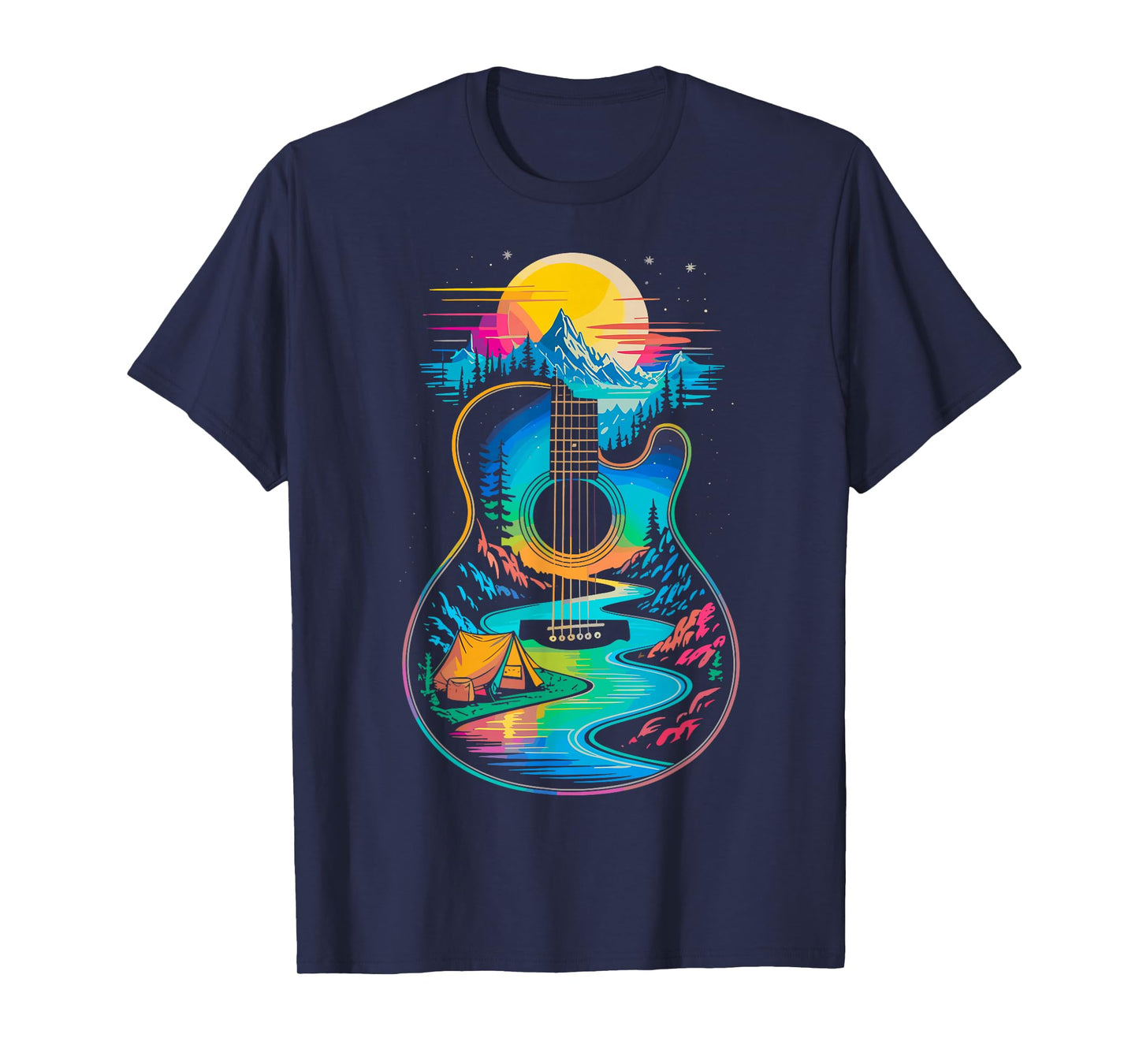 Guitar Lake Reflections Camp Guitar Musician T-Shirt