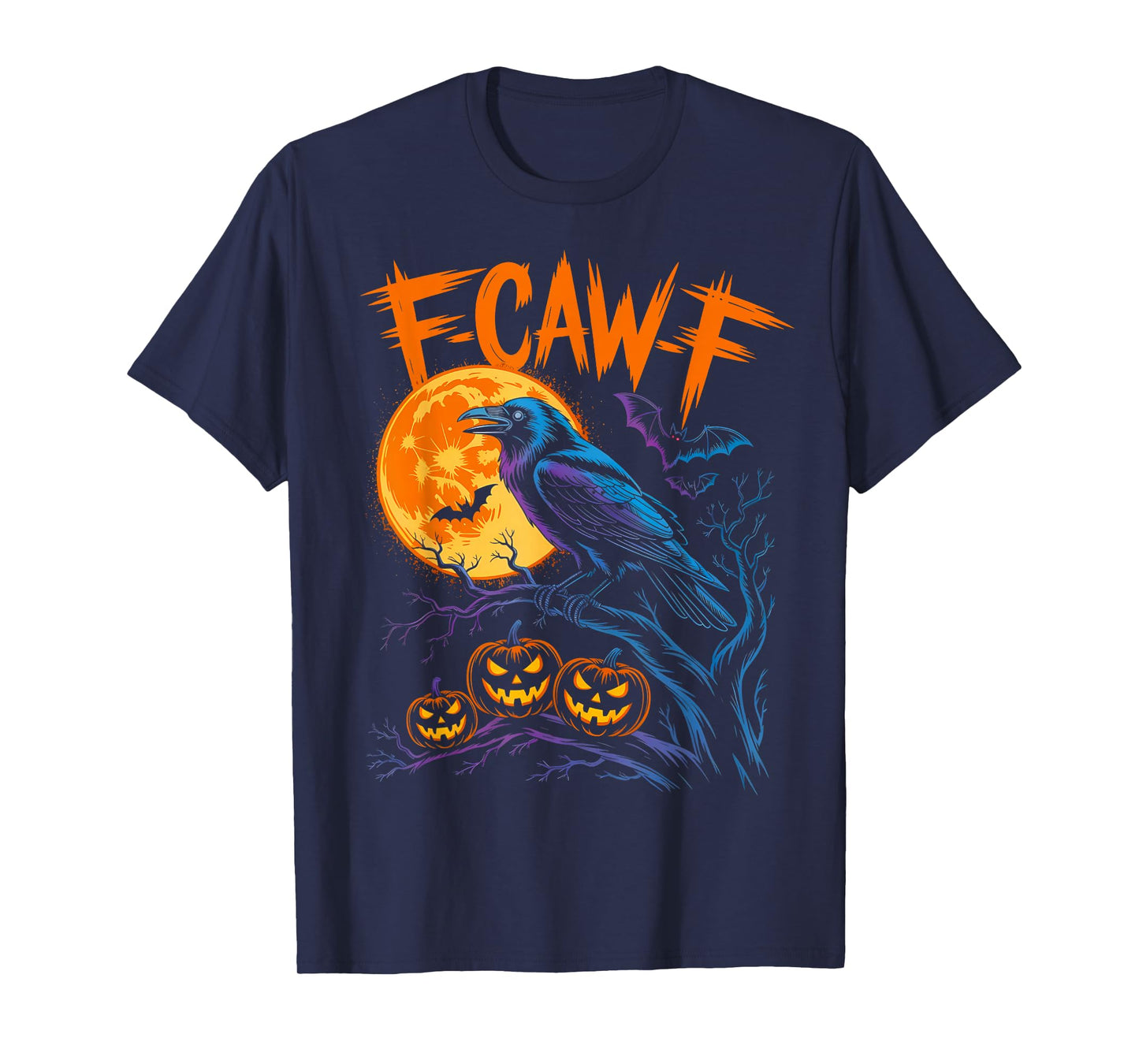 Funny F Caw F Raven Moon Spooky Graphic Halloween Crow Pun T-Shirt