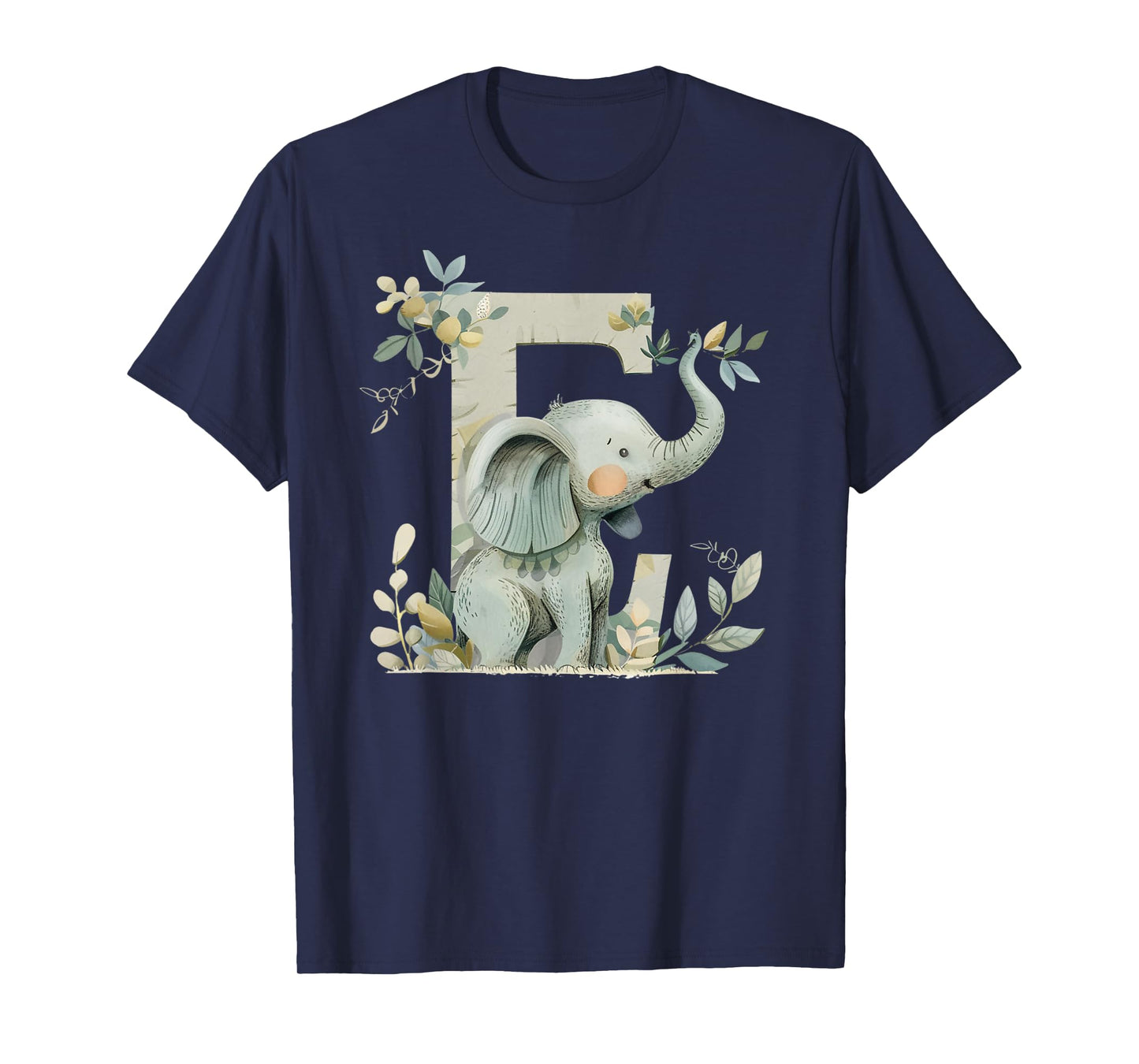 E Initial Monogram Alphabet Letter Animal Kid Boho Elephant T-Shirt