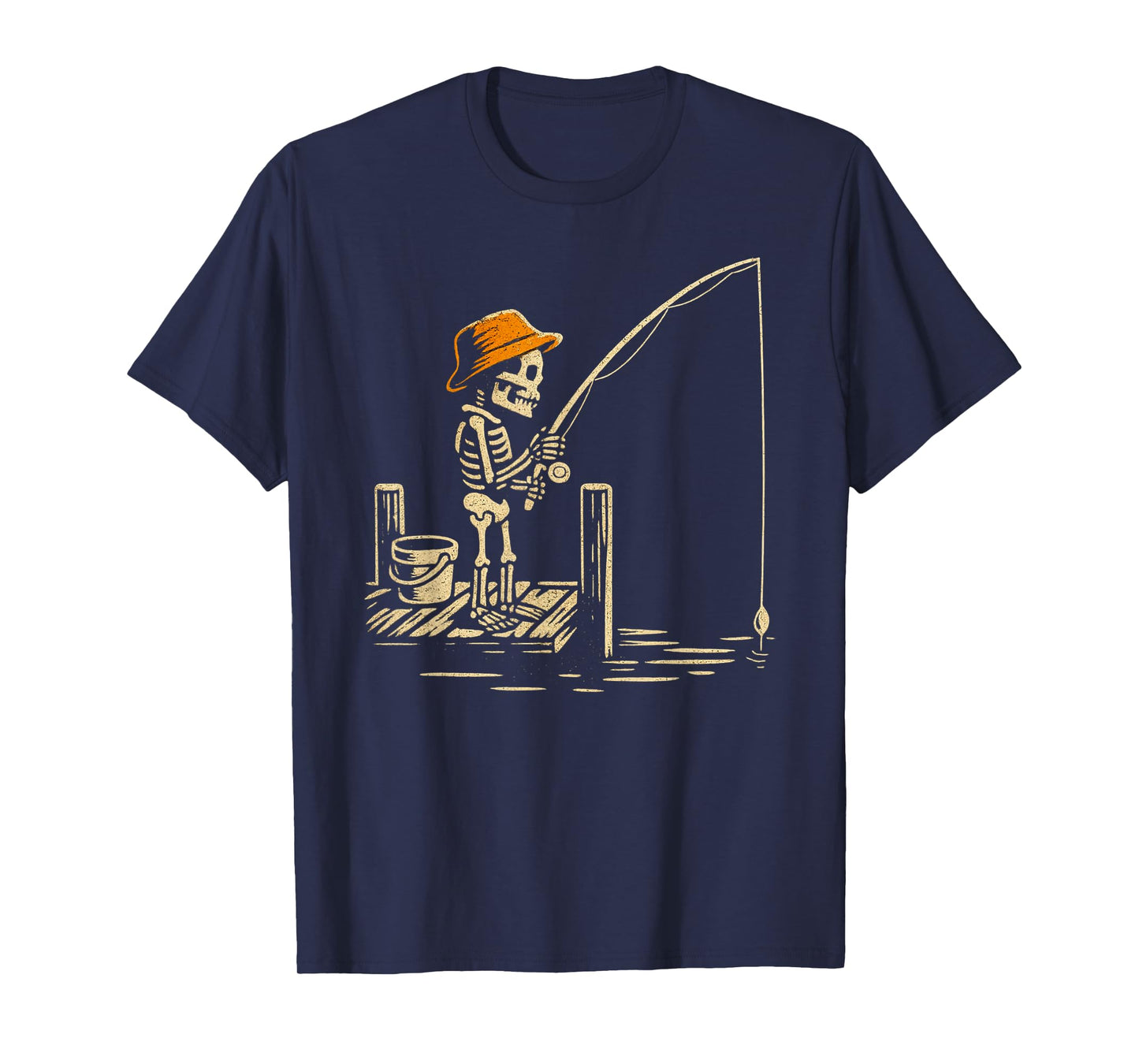 Vintage Halloween Skeleton Fishing Funny Spooky Costume T-Shirt