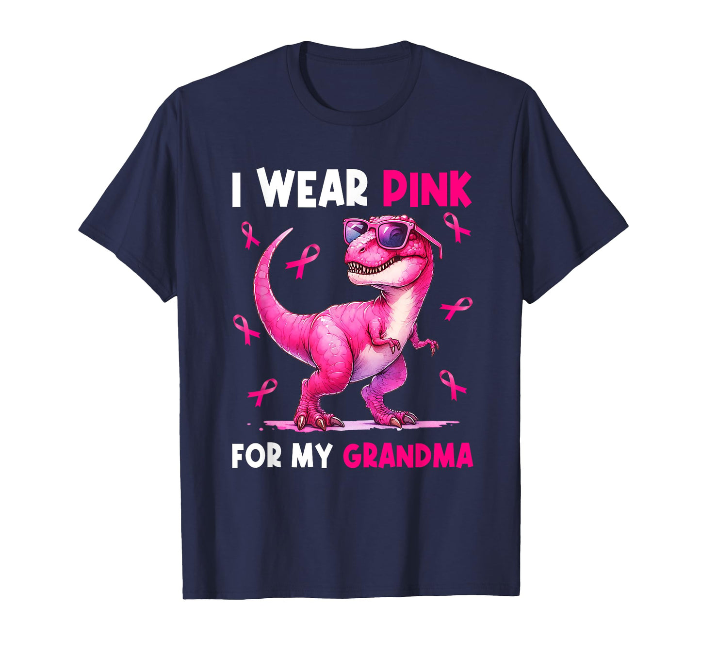 I Wear Pink For My Grandma T Rex Dinosaur Breast Cancer T-Shirt