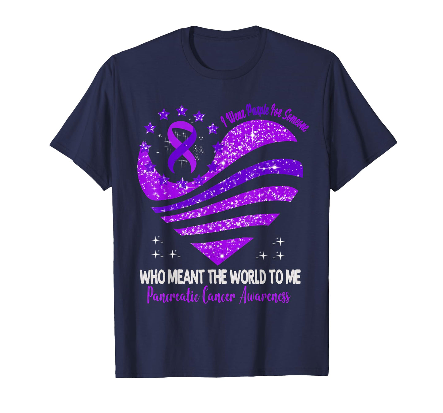 I Wear Purple For Pancreatic Cancer Awareness Heart Ribbon T-Shirt
