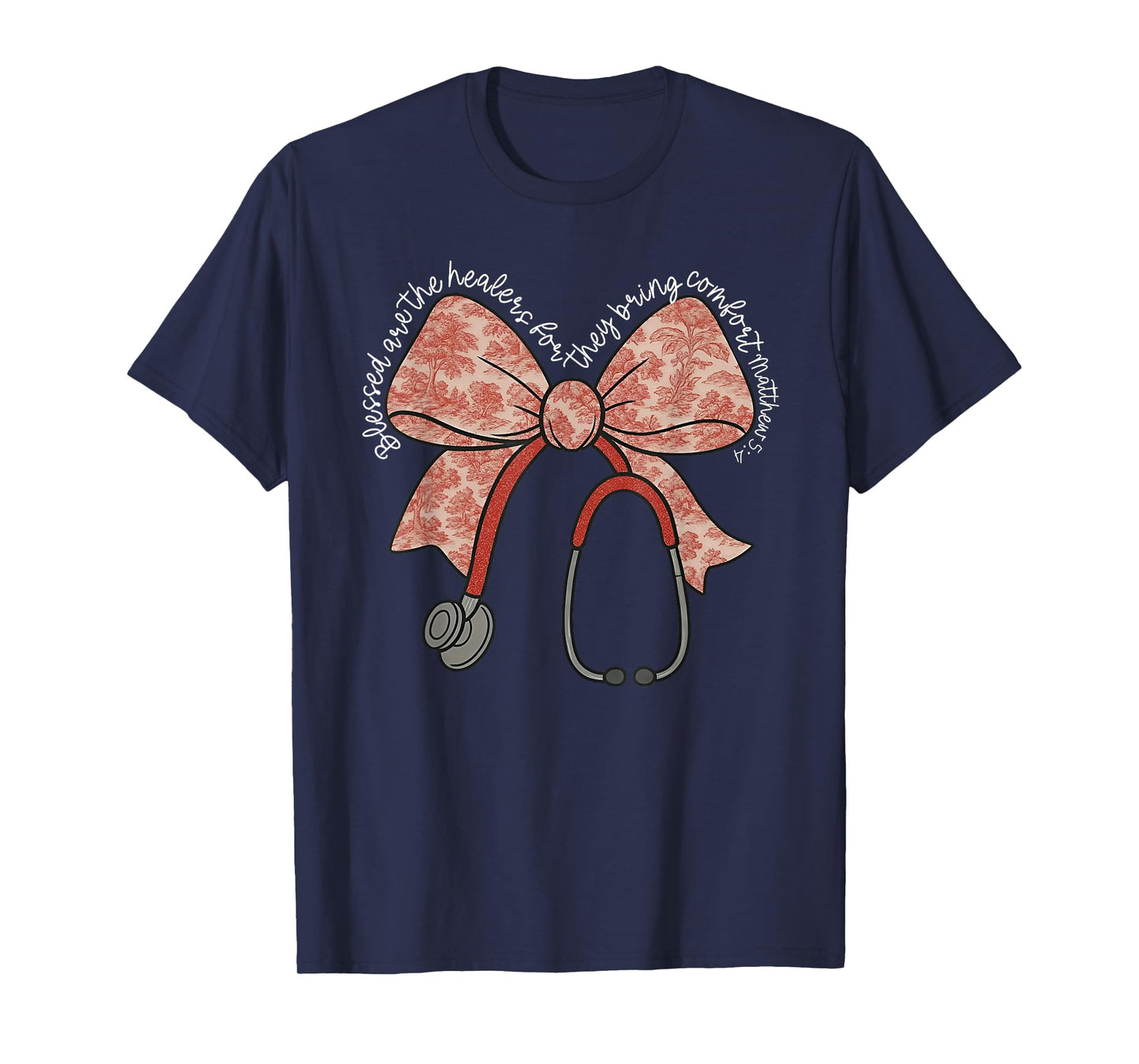 Nurse Bible Verse Religious Coquette Bow Stethoscope T-Shirt