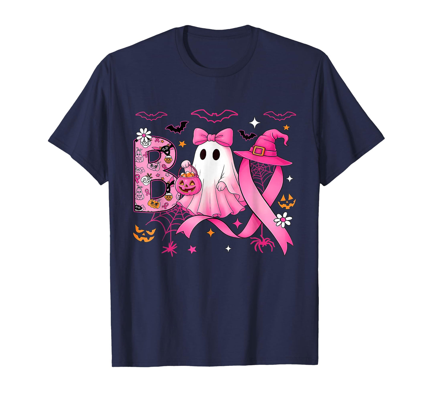 Funny Boo Pumpkin Witch Pink Ribbon Breast Cancer Halloween T-Shirt
