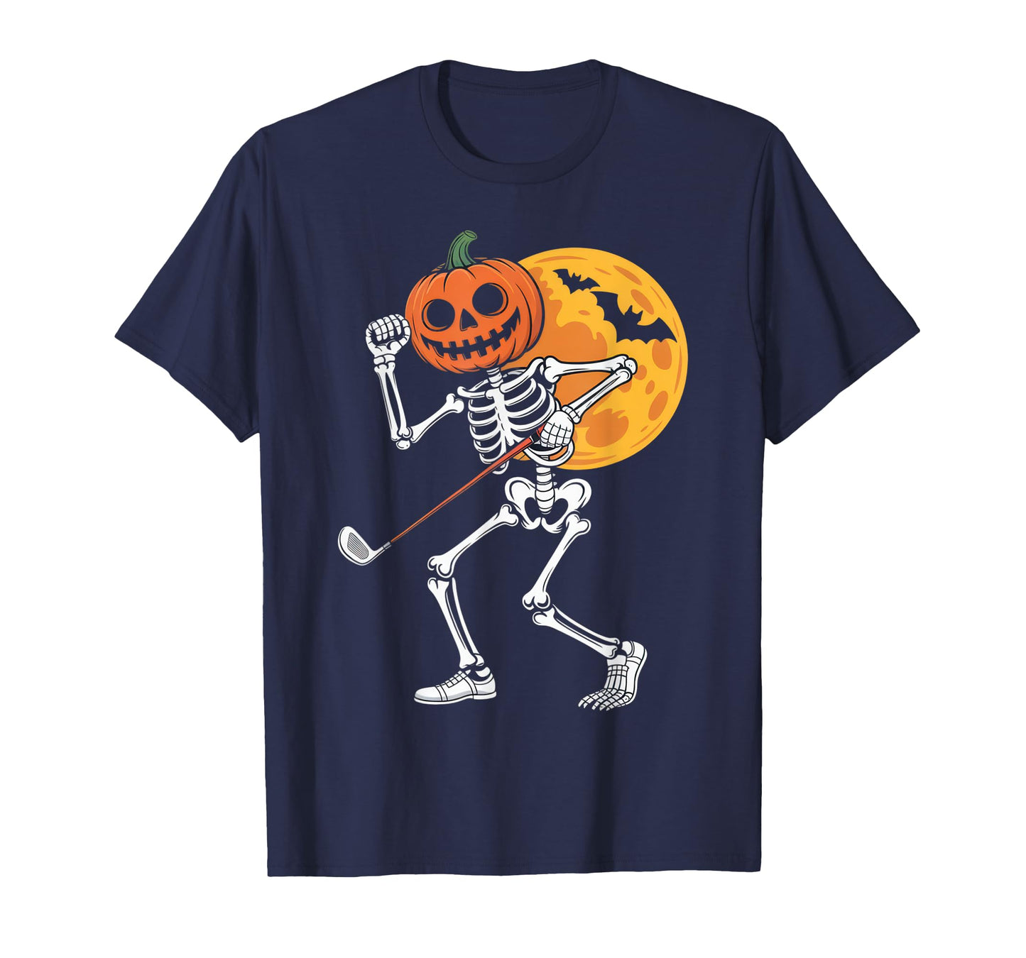 Pumpkin Skeleton Golf Swing Halloween Fun for Spooky Golfers T-Shirt