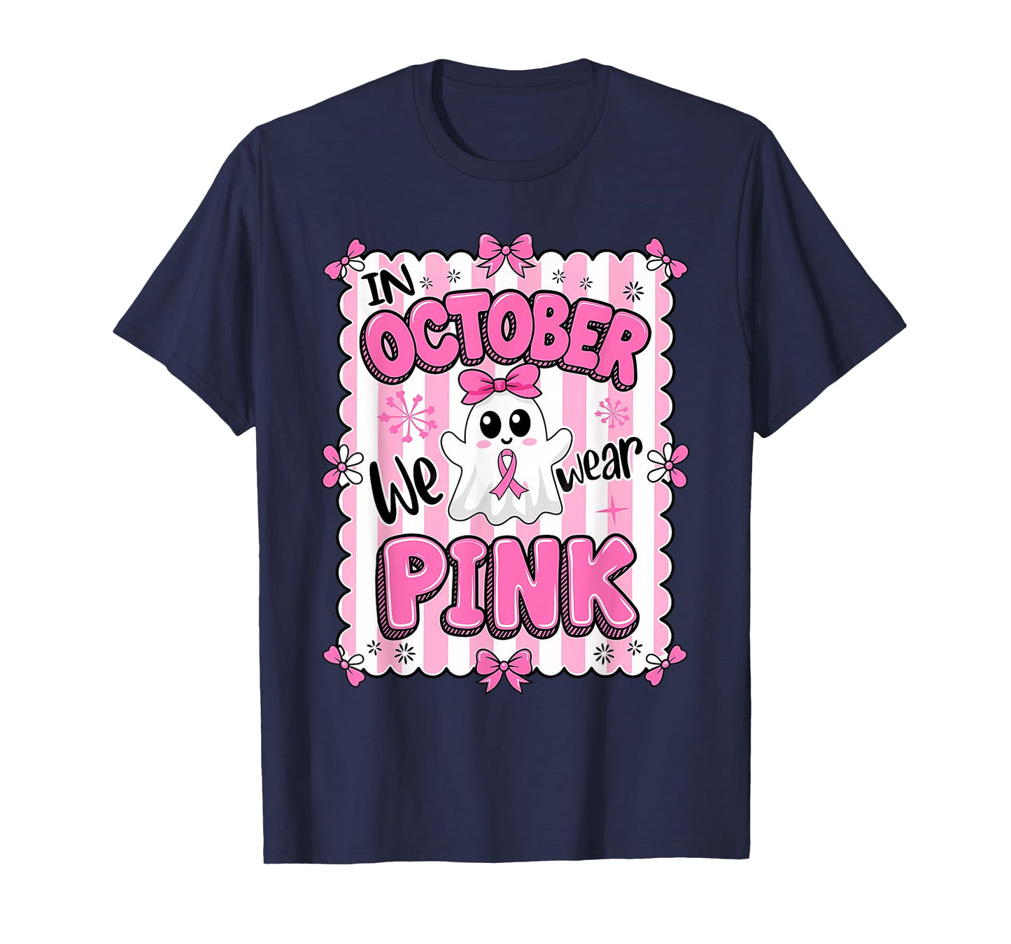 In October We Wear Pink Ghost Witch Breast Cancer Awareness T-Shirt
