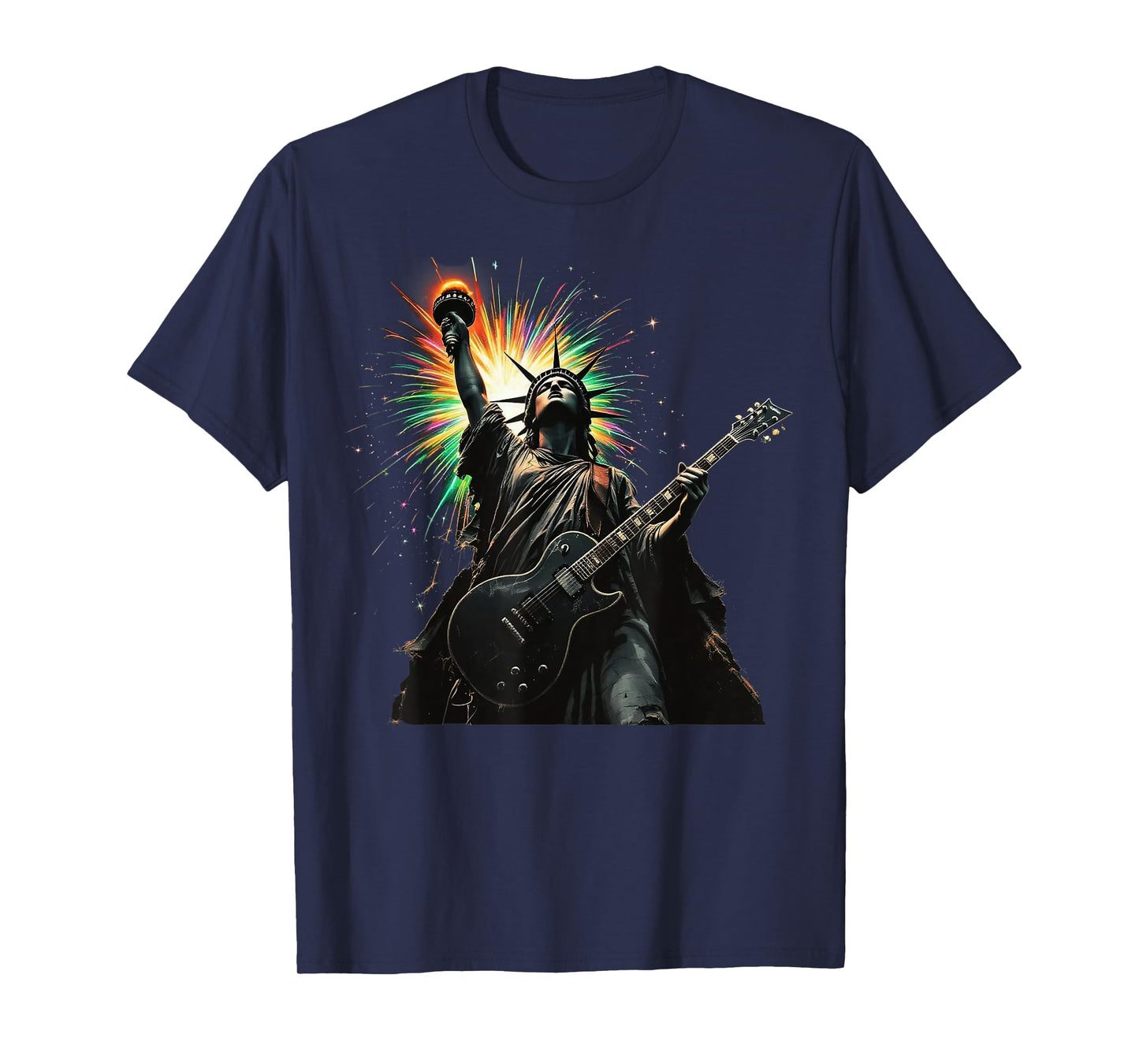 Cool Patriotic 4th of July Statue of Liberty Playing Guitar T-Shirt