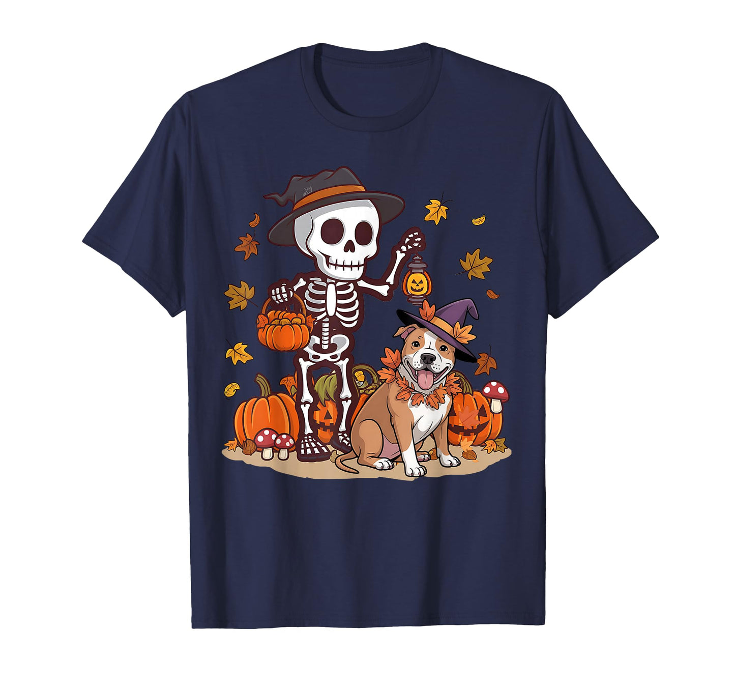 Funny Pitbull Skeleton Spooky Dog Lover Men Women Halloween T-Shirt