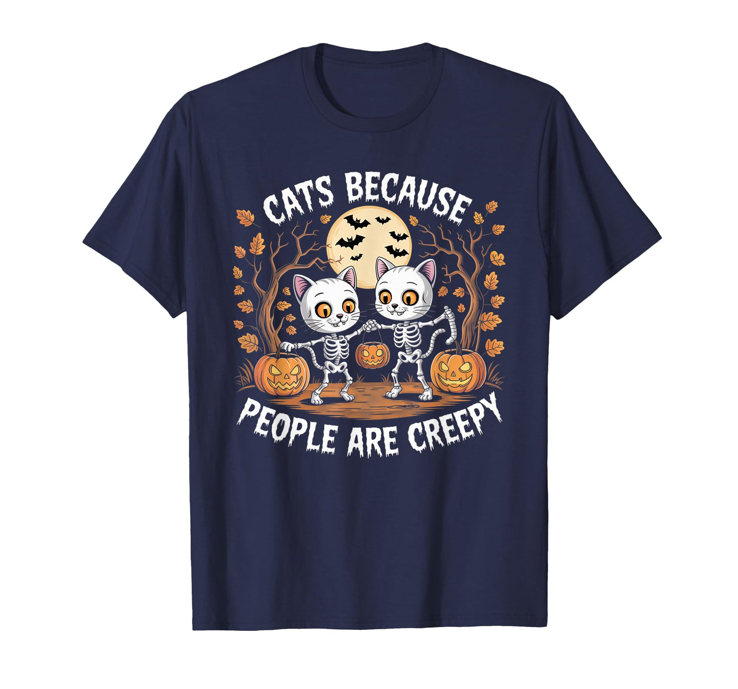 Cats Because People are Creepy Ghost Halloween Cat Mom Kids T-Shirt