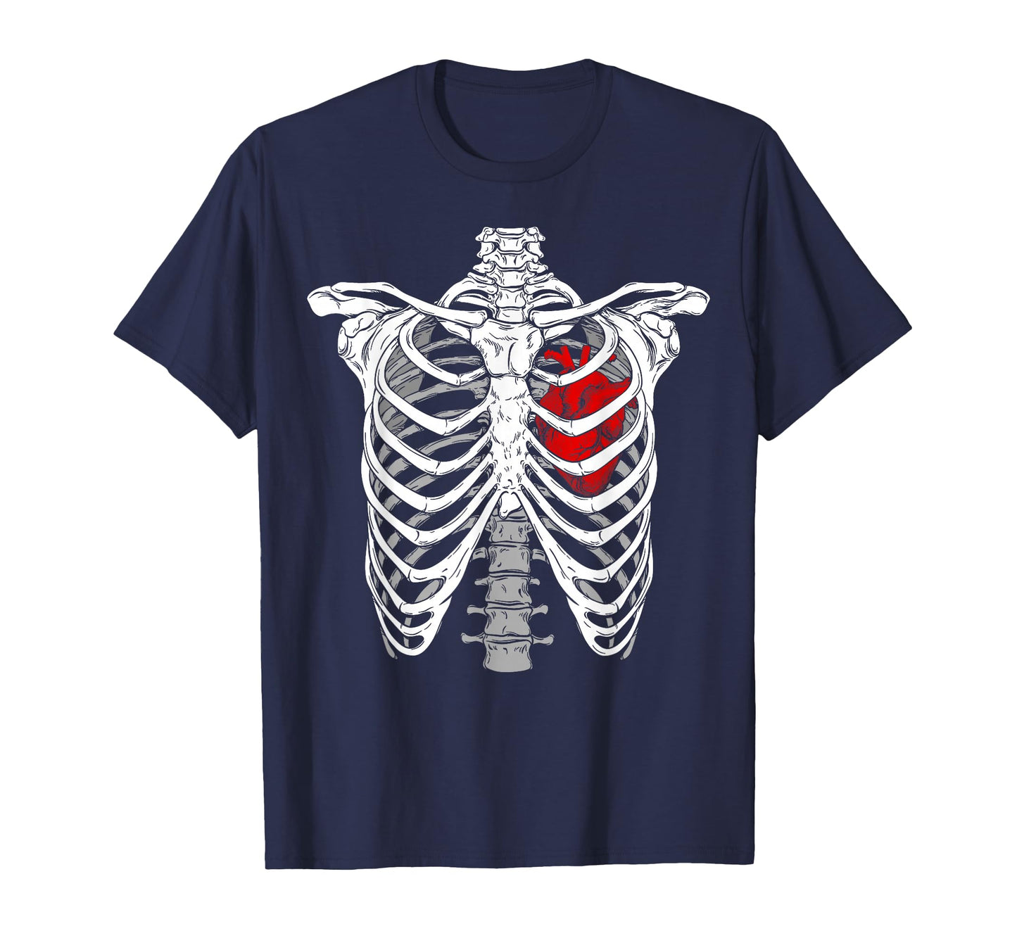 Skeleton Rib Cage Red Heart Anatomy Halloween T-Shirt