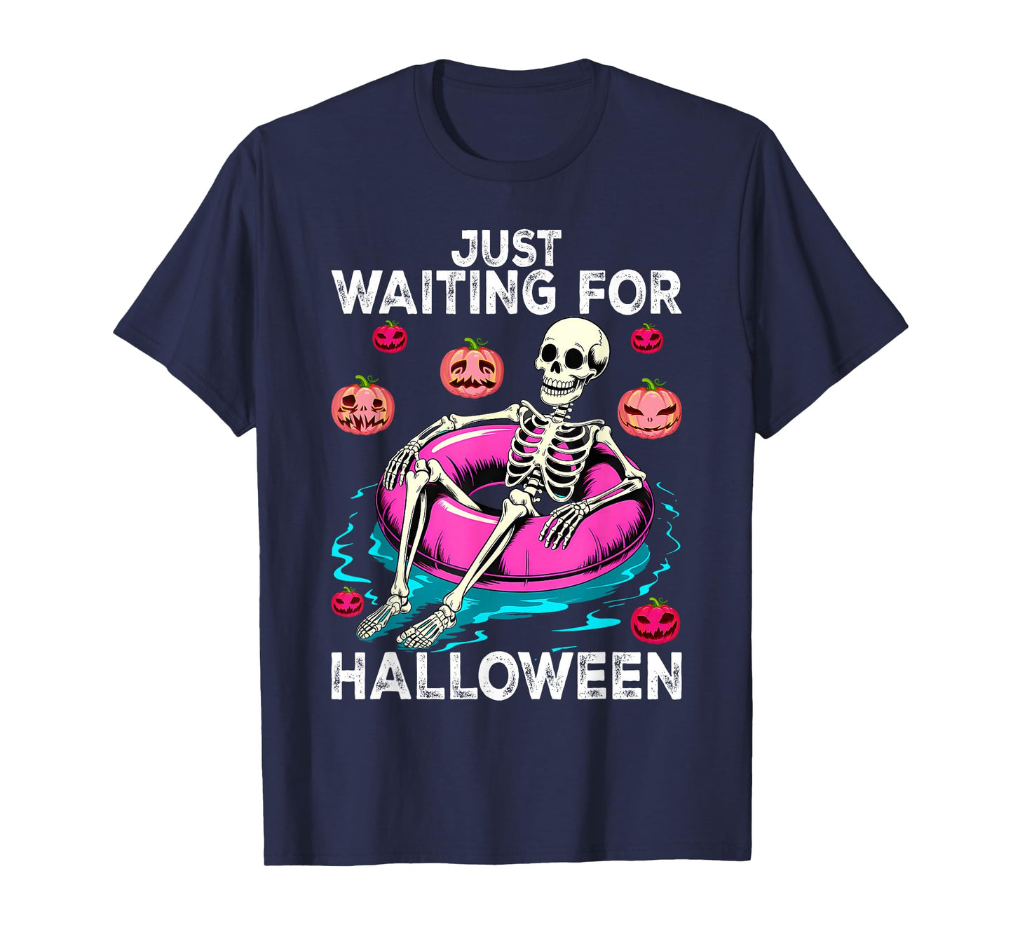 Funny Summer Skeleton Just Waiting for Halloween Summerween T-Shirt