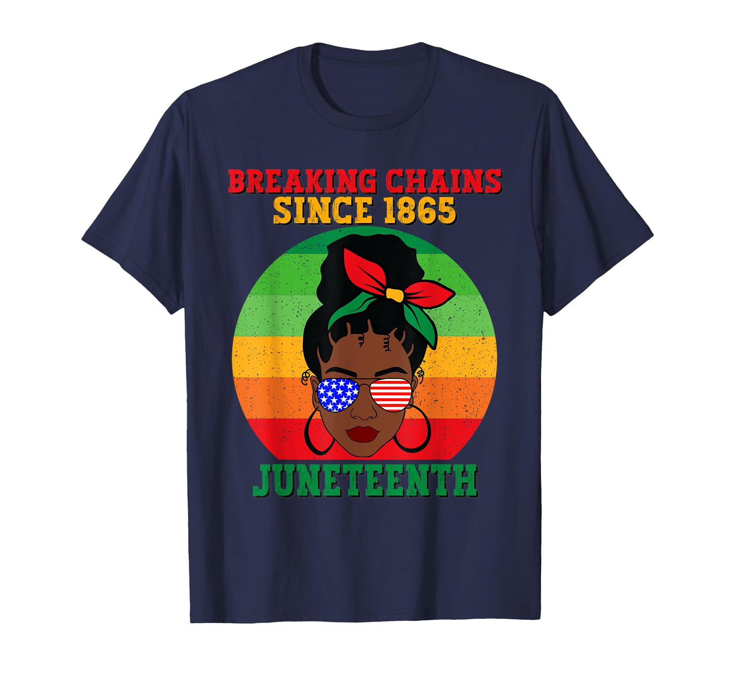 Messy Bun Juneteenth Breaking Chains Bandana Afro Sunglasses T-Shirt