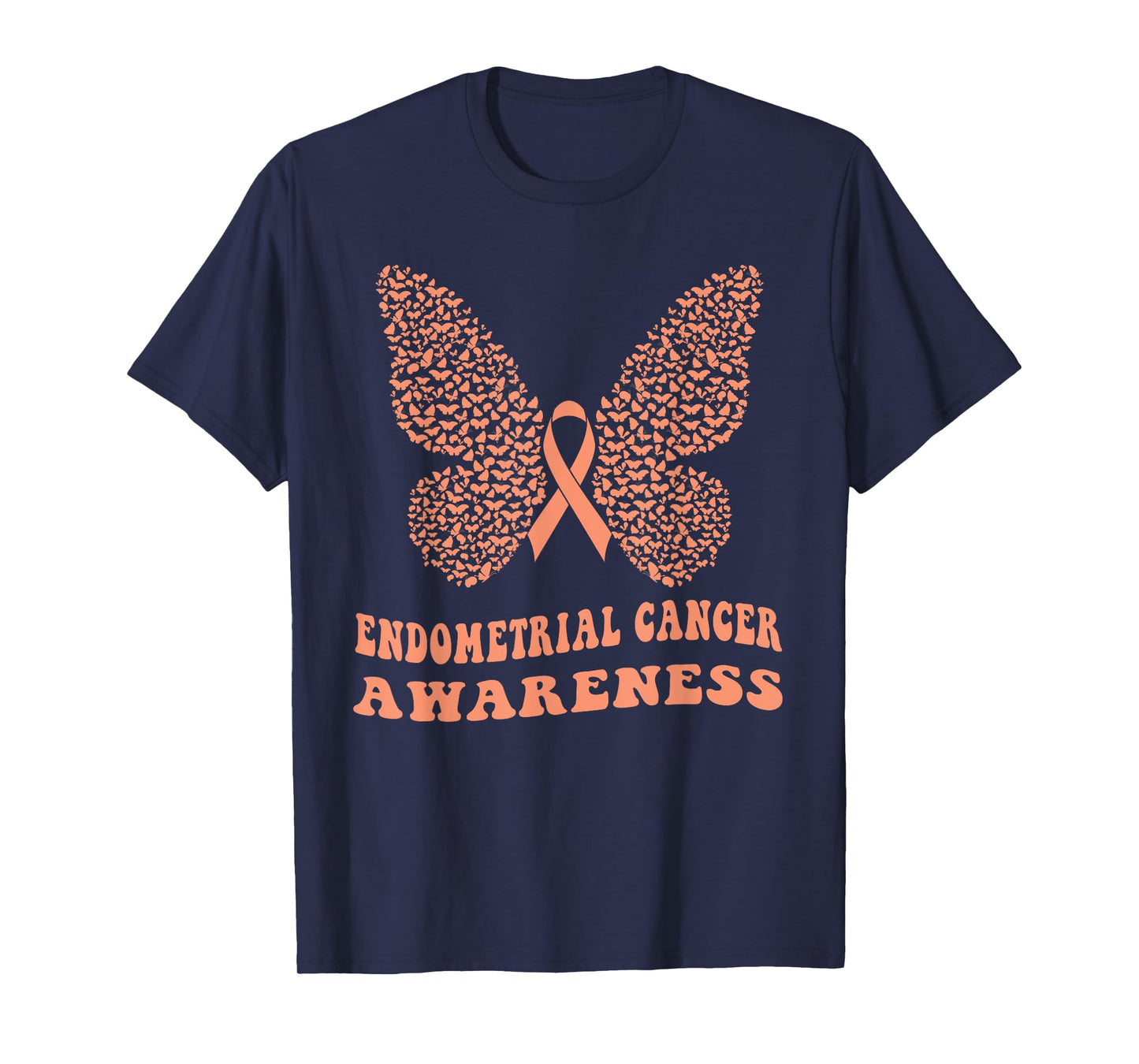 Endometrial Cancer Peach Ribbon Uterine Cancer Awareness T-Shirt