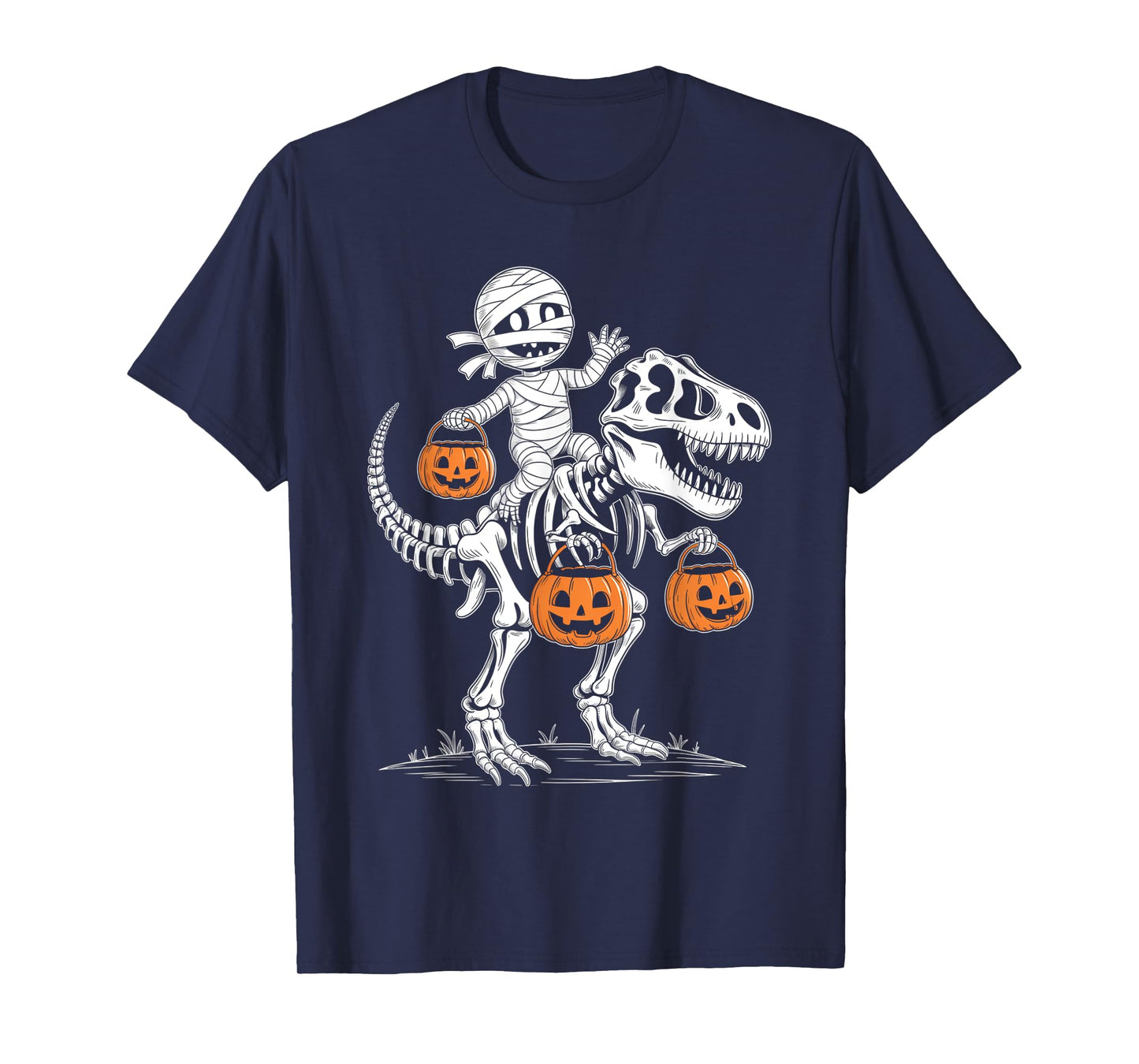 Funny Skeleton Riding Dinosaur T Rex Kids Boys Men Halloween T-Shirt