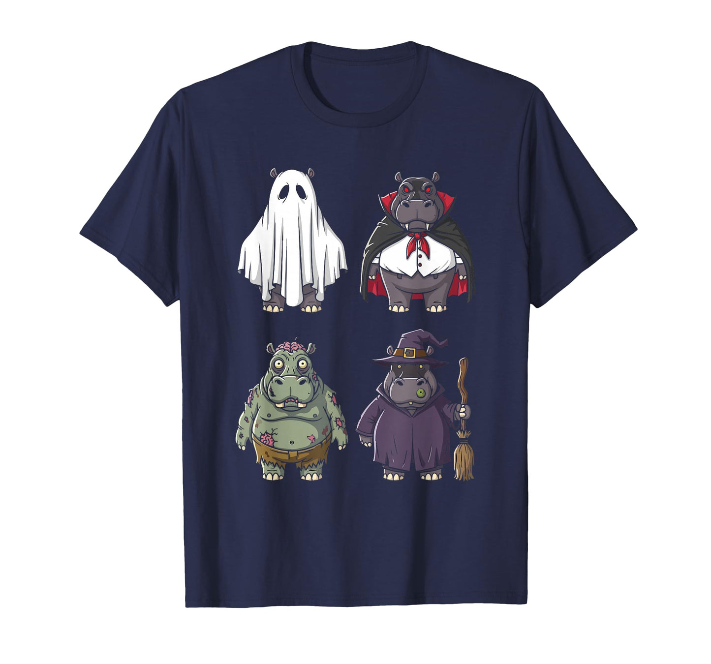 Funny Hippo Ghost Witch Zombie Halloween Costume Boys Girls T-Shirt