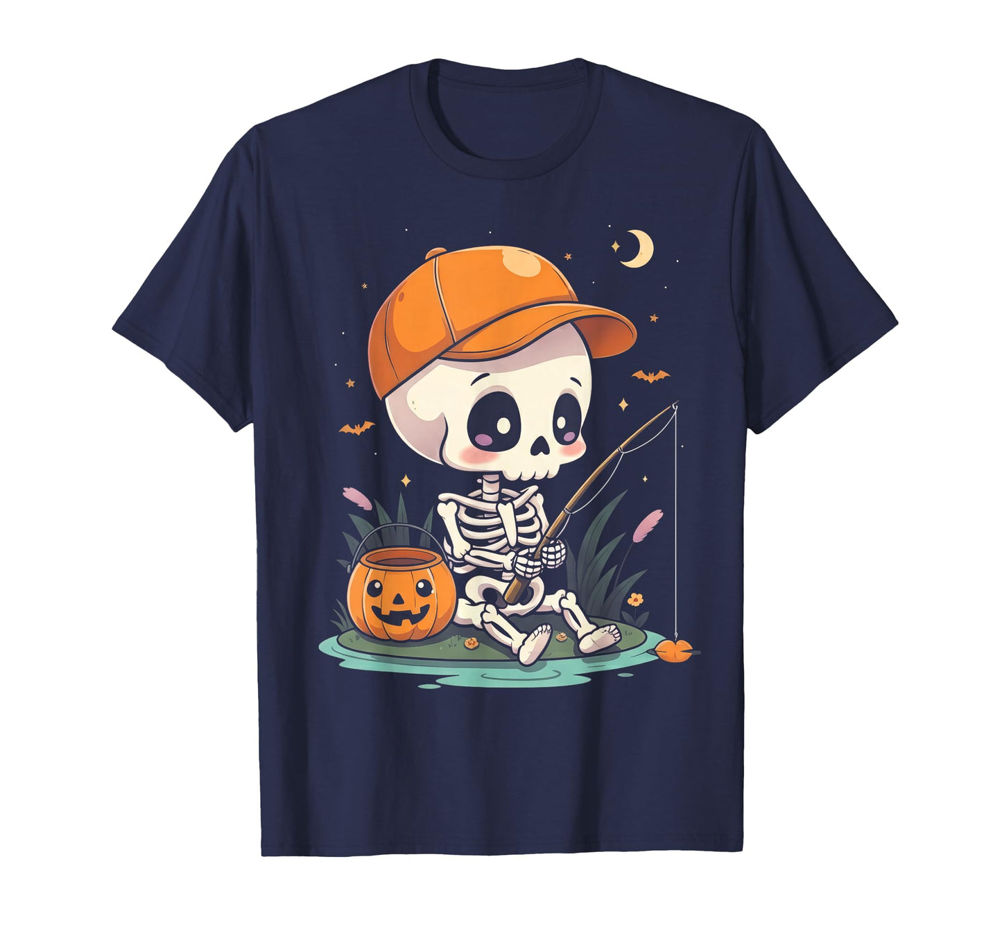 Skeleton Fishing Halloween Costume Funny Fishing Boys Kids T-Shirt