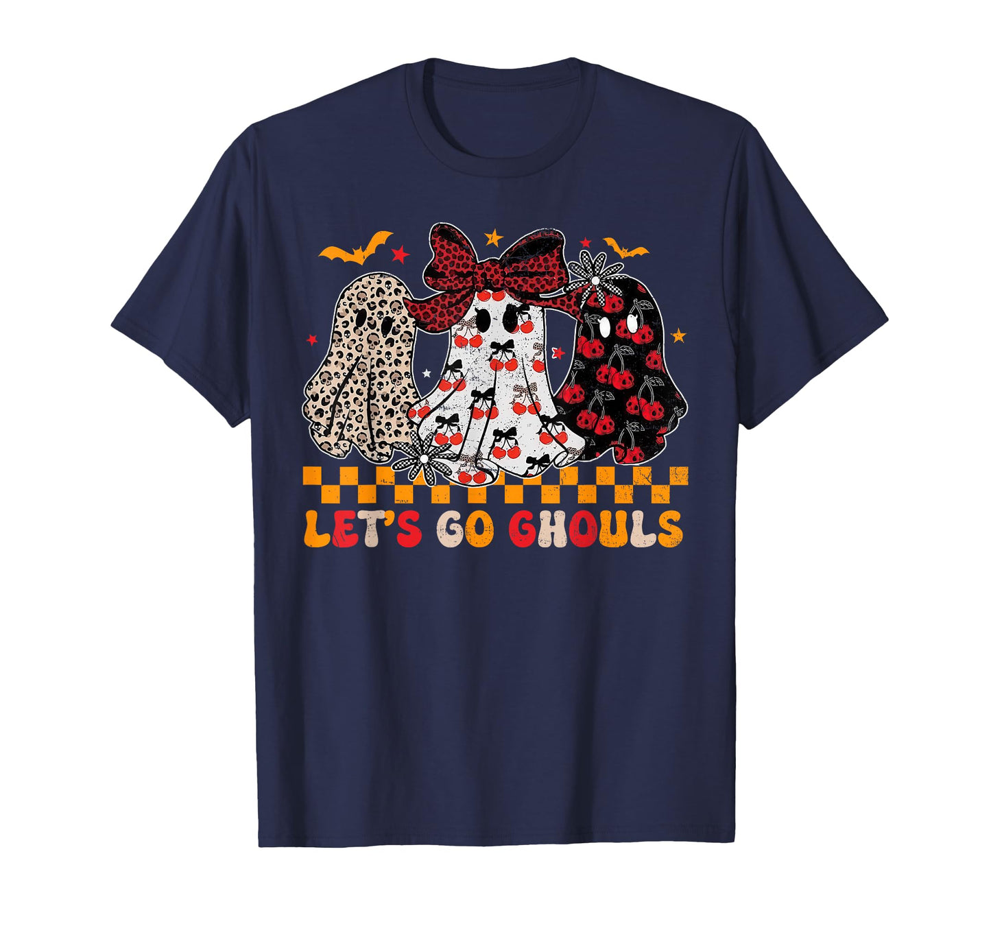 Halloween Lets Go Ghouls Ghost Retro Costume Women Girl T-Shirt