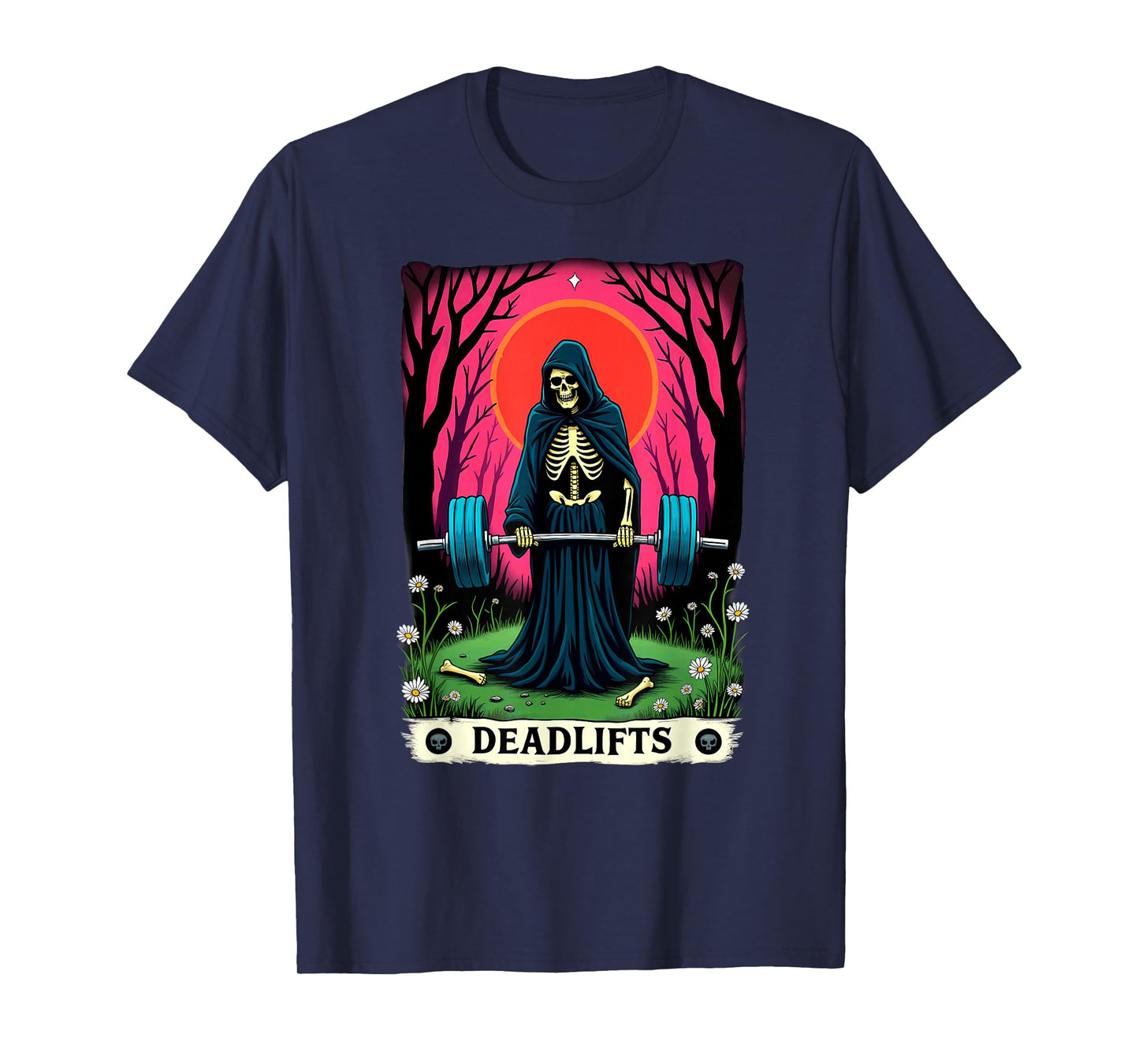 Gothic Tarot Card Skeleton Deadlifts Weightlifiting T-Shirt