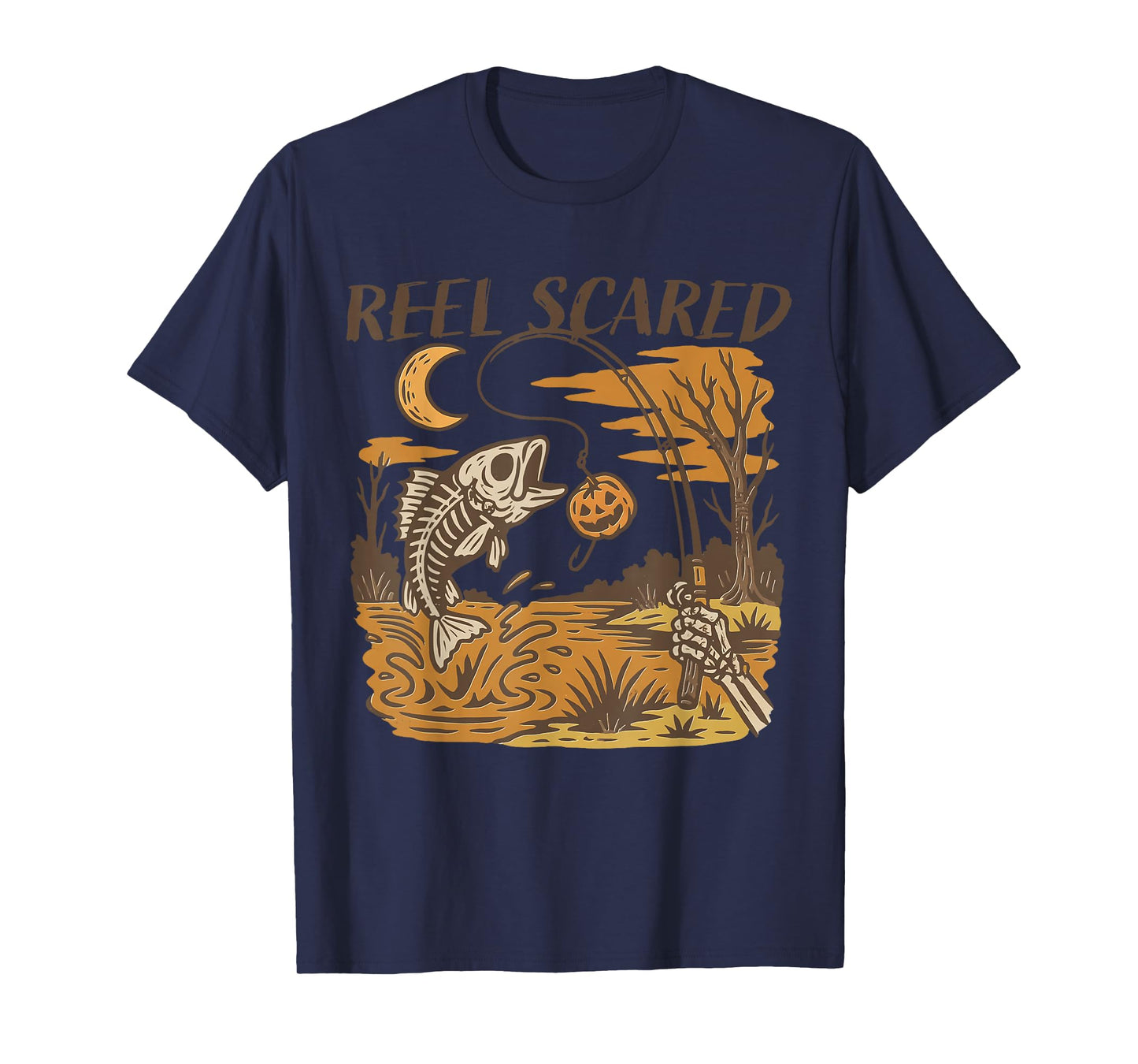 Reel Scared Funny Halloween Fishing Skeleton Fisherman T-Shirt