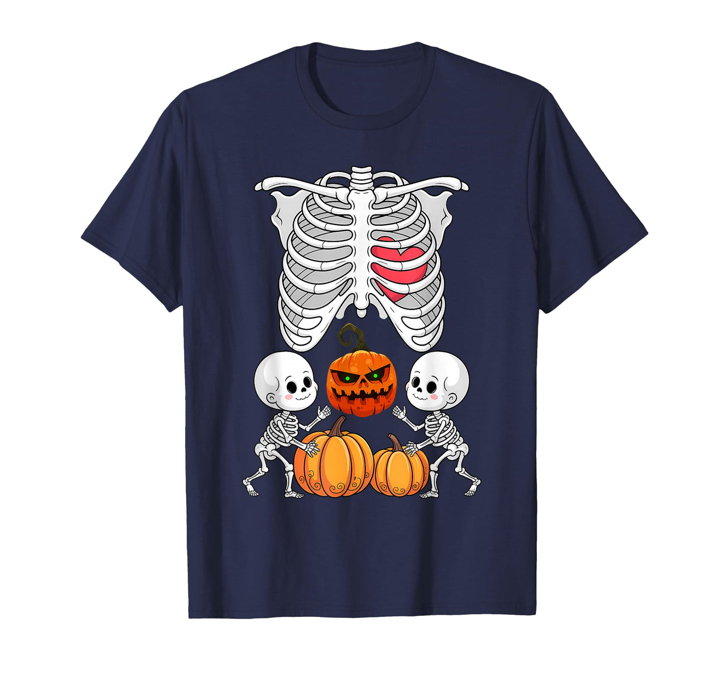 Halloween Twin Pregnant Skeleton Twins Baby Xray Rib Cage T-Shirt