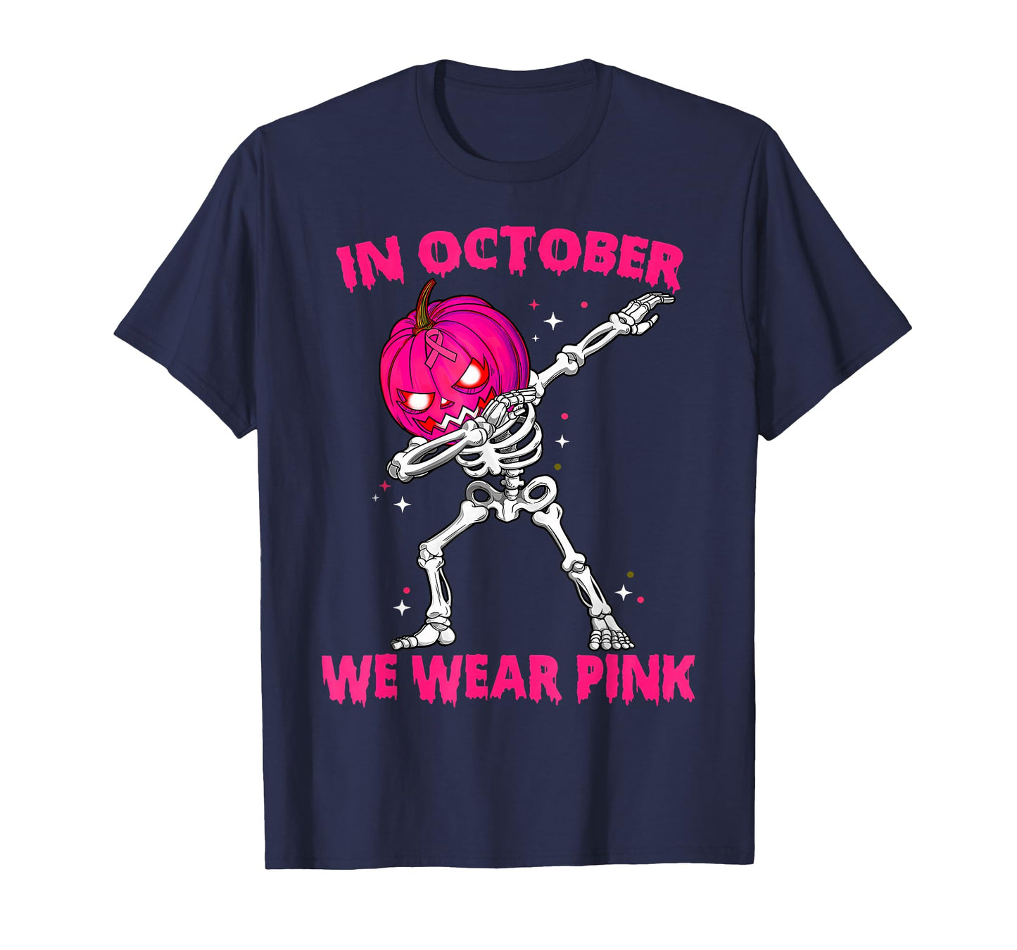 in October We Wear Pink Breast Cancer Pumpkin Halloween Boys T-Shirt