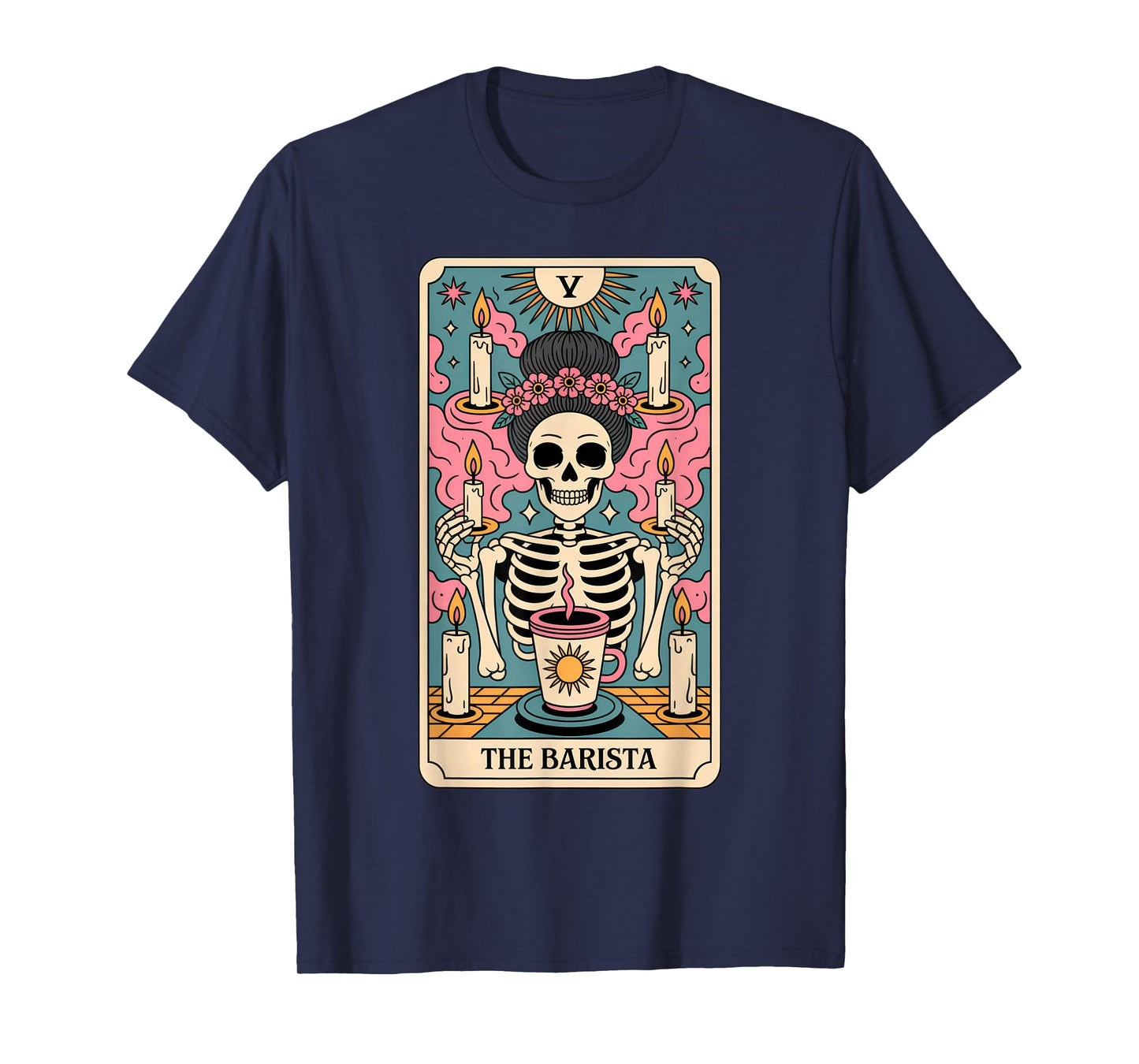 The Barista Tarot Skeleton Art for Coffee Lovers Halloween T-Shirt