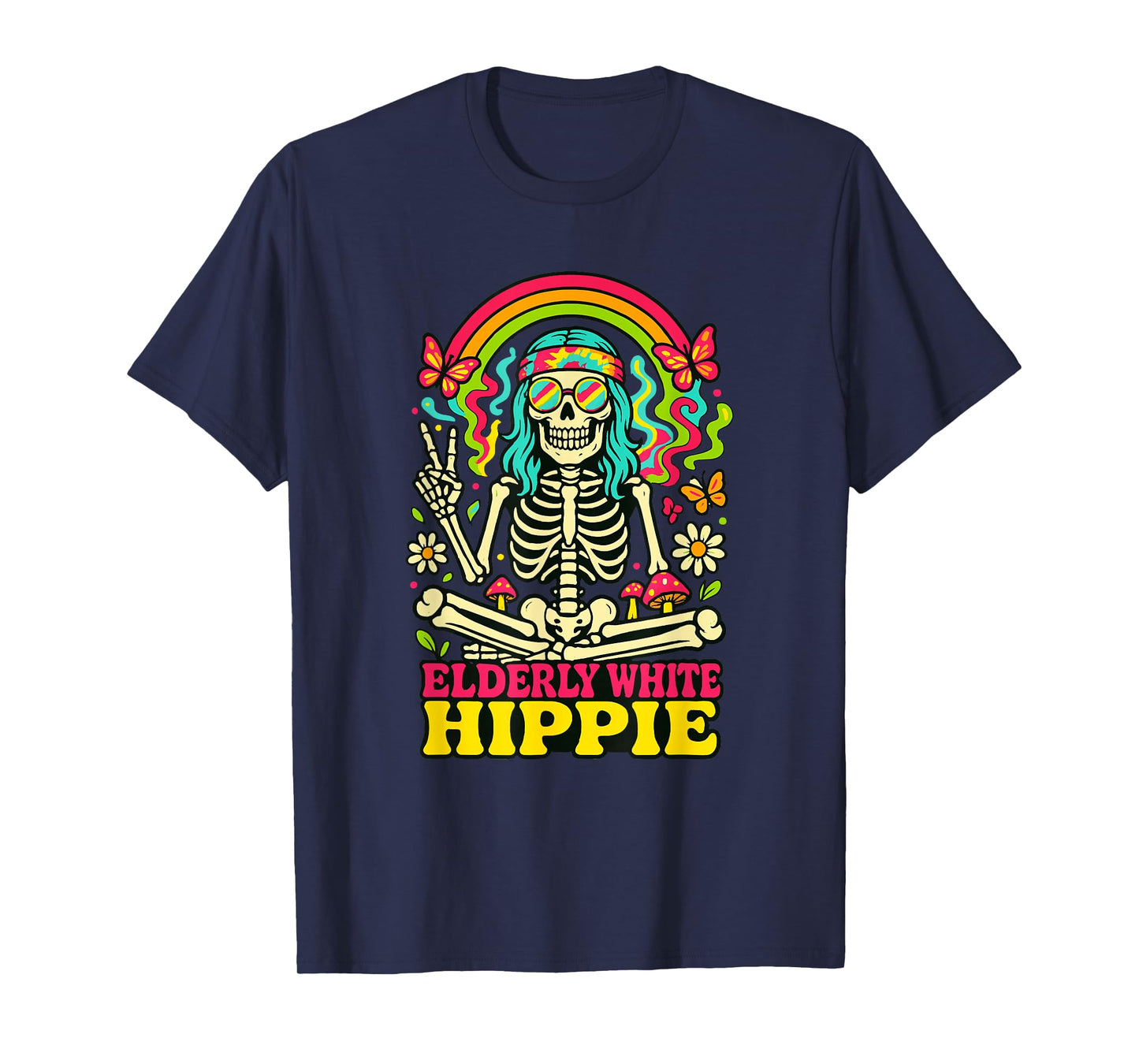 Elderly White Hippie Peace Sign Retro Men Women T-Shirt
