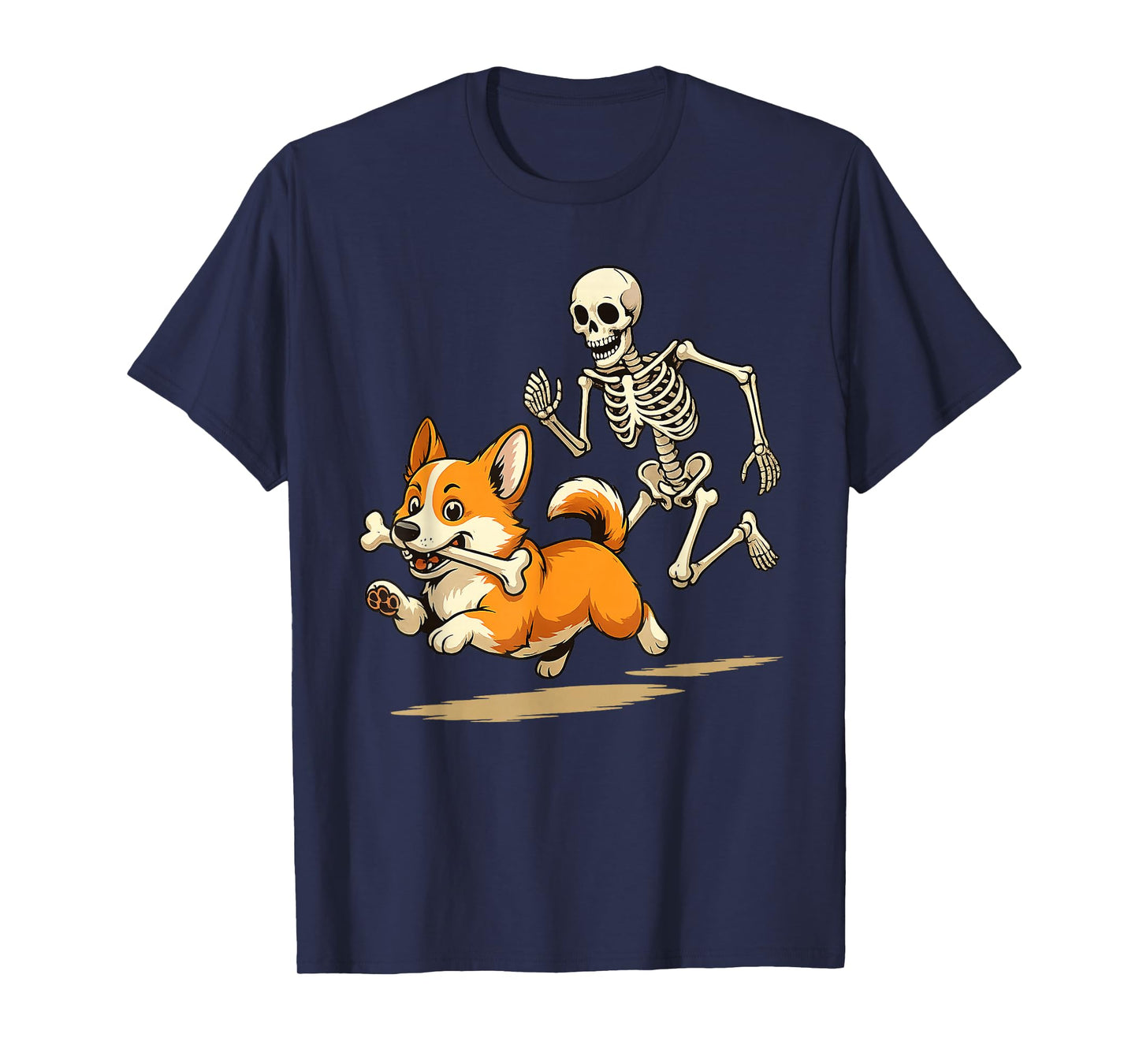 Funny Skeleton Chasing Corgi Halloween Dog Mom Pet Lover T-Shirt