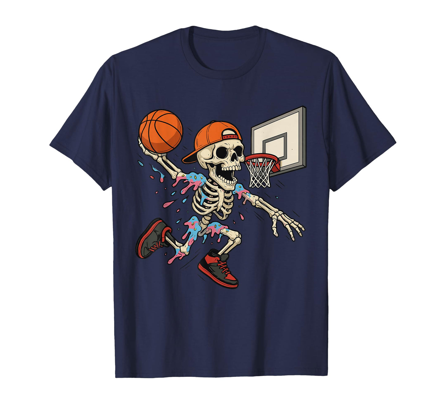 Funny Basketball Skeleton Drip Ice Cream Drip for Boys Youth T-Shirt