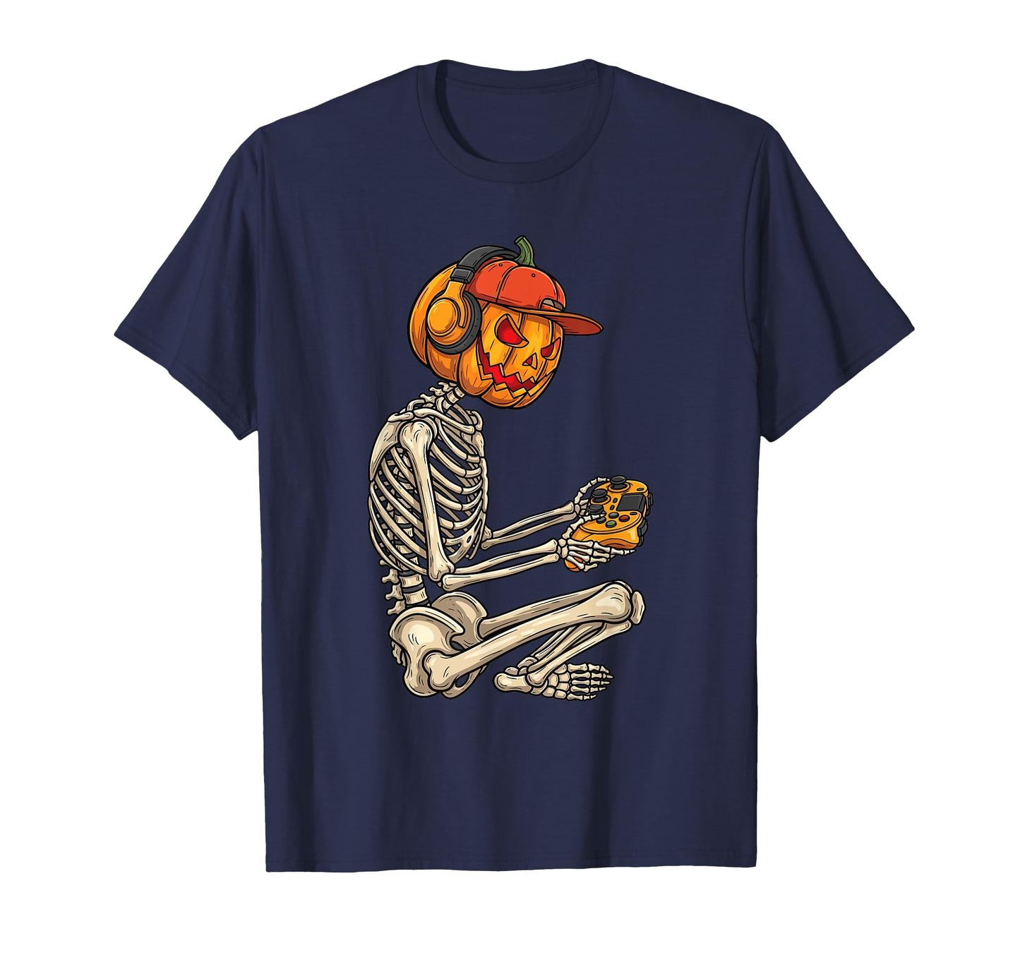 Halloween Skeleton Gamer Pumpkin Head T-Shirt