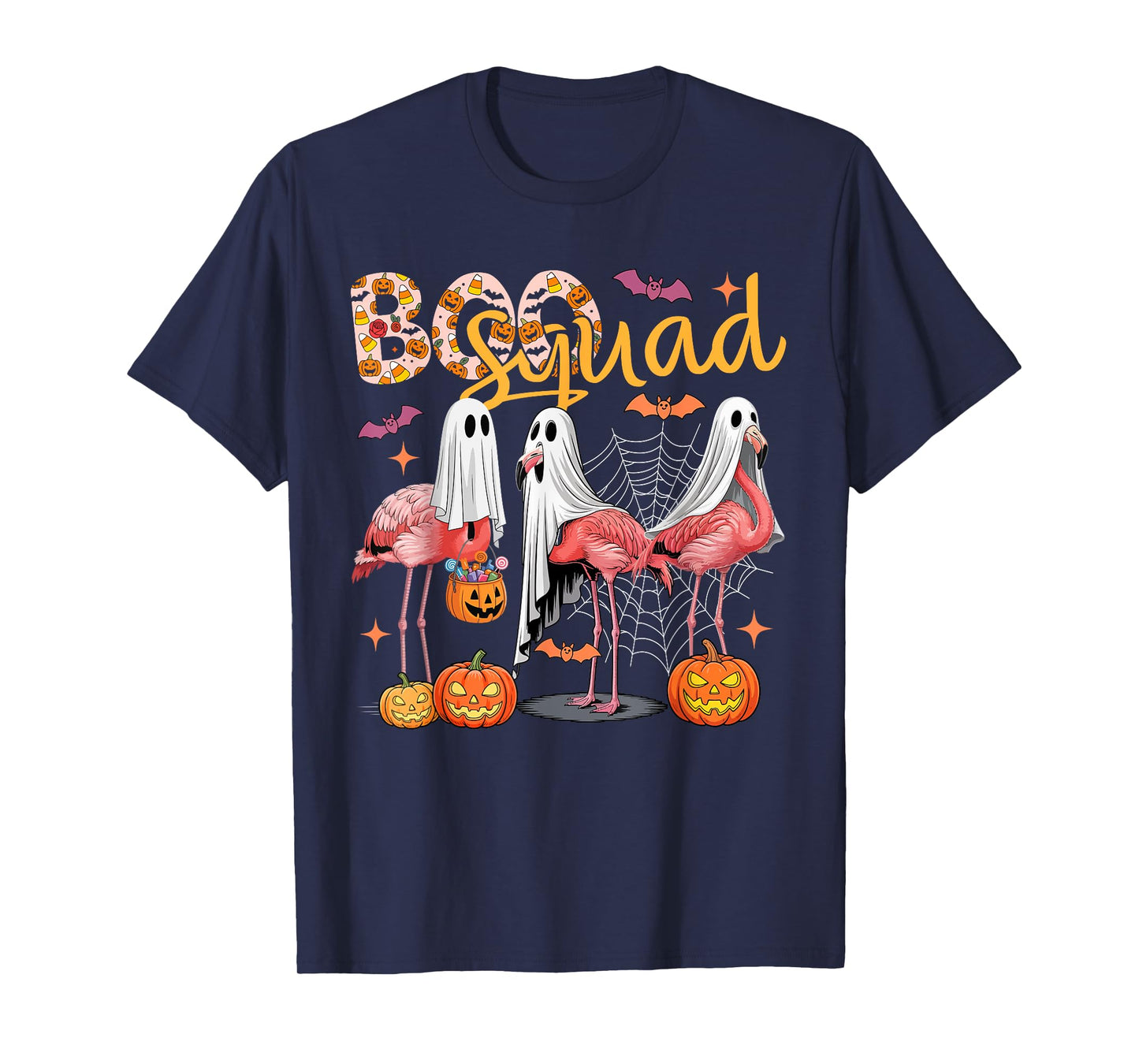 Boo Squad Three Cute Flamingos Cosplay Ghosts Halloween Bird T-Shirt