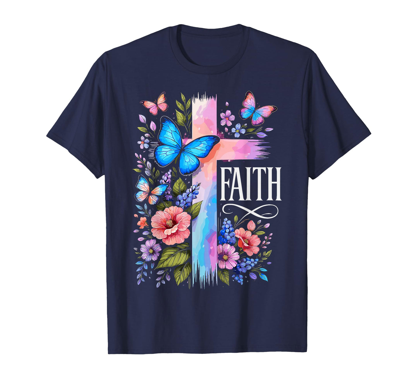 Faith Christian Floral Butterflies Christ Religious Jesus T-Shirt