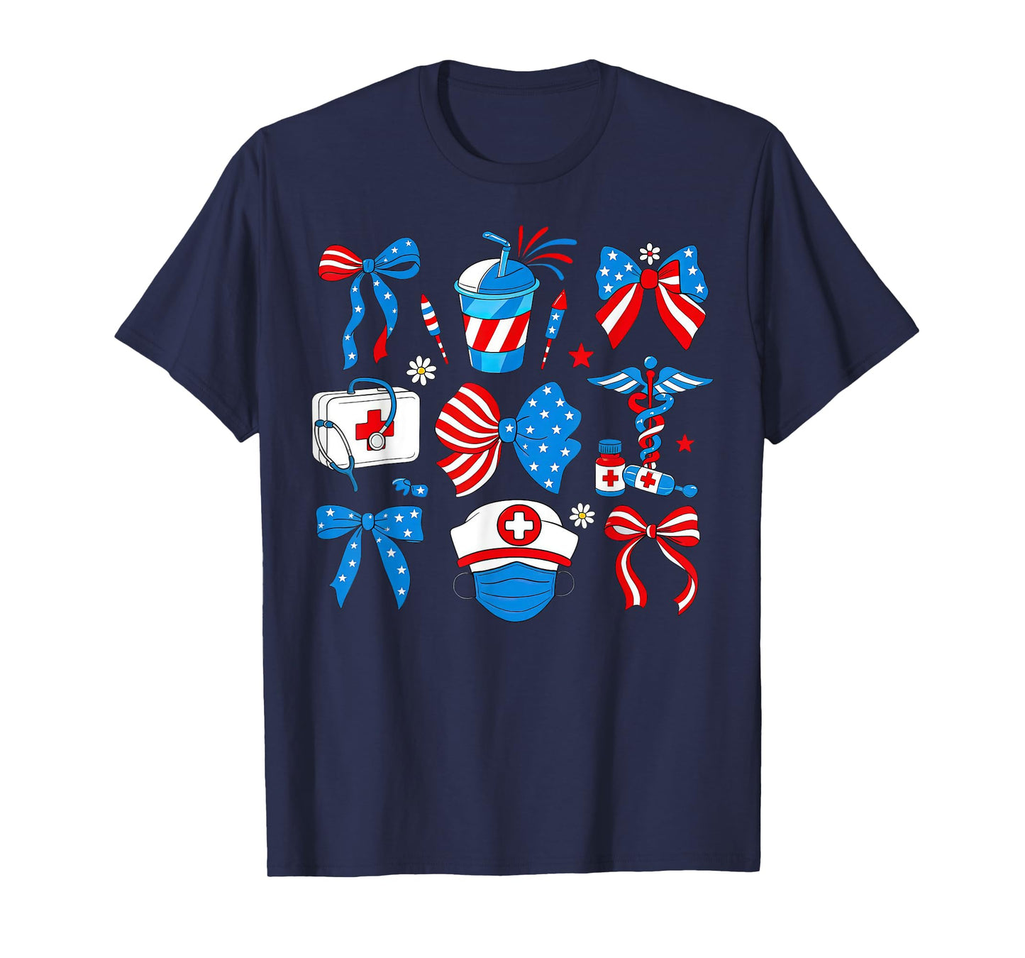 Coquette Bow Nurse Patriotic RN Nurse 4th Of July T-Shirt