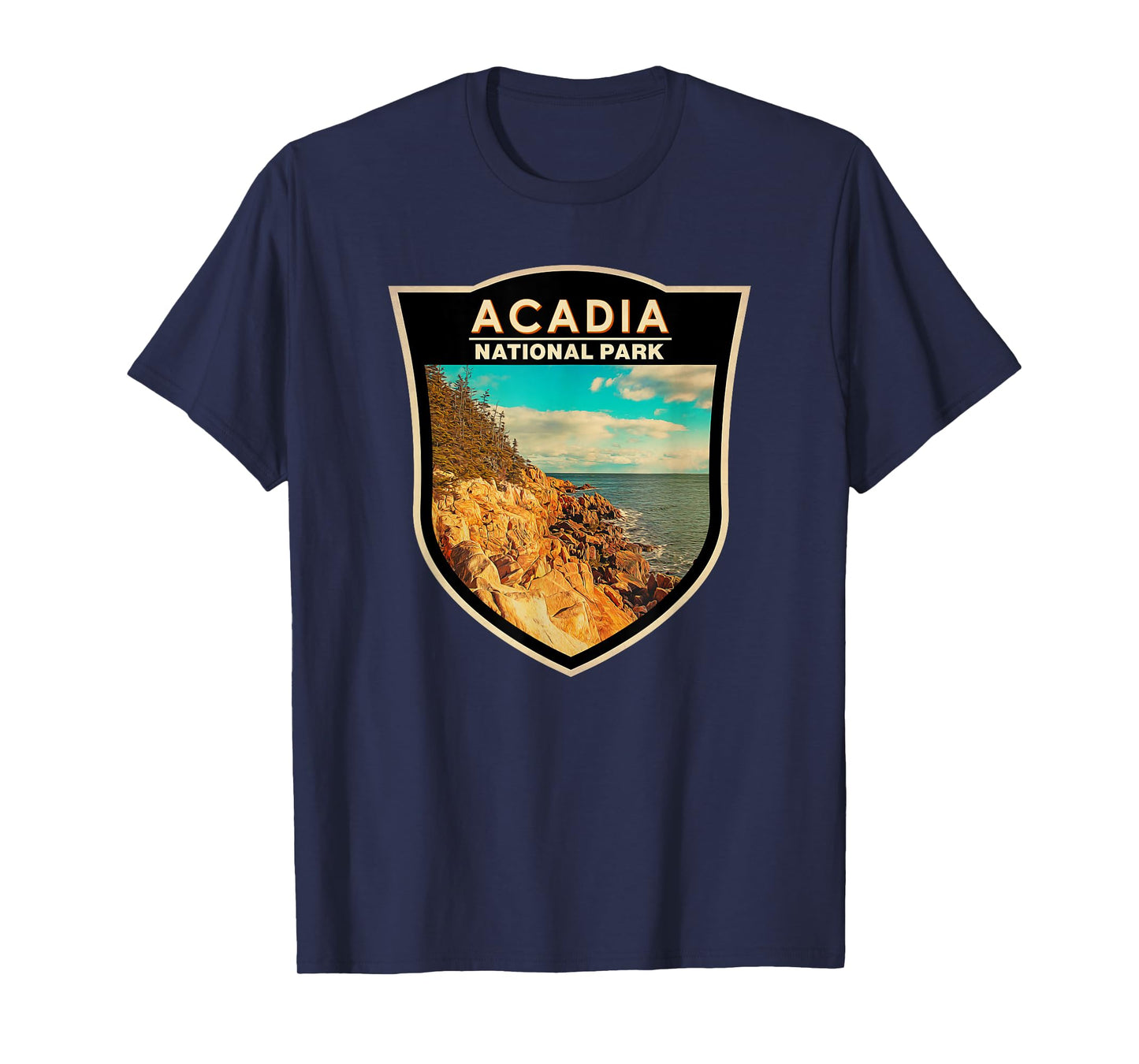 Acadia National Park Maine Bar Harbor Watercolor Badge T-Shirt