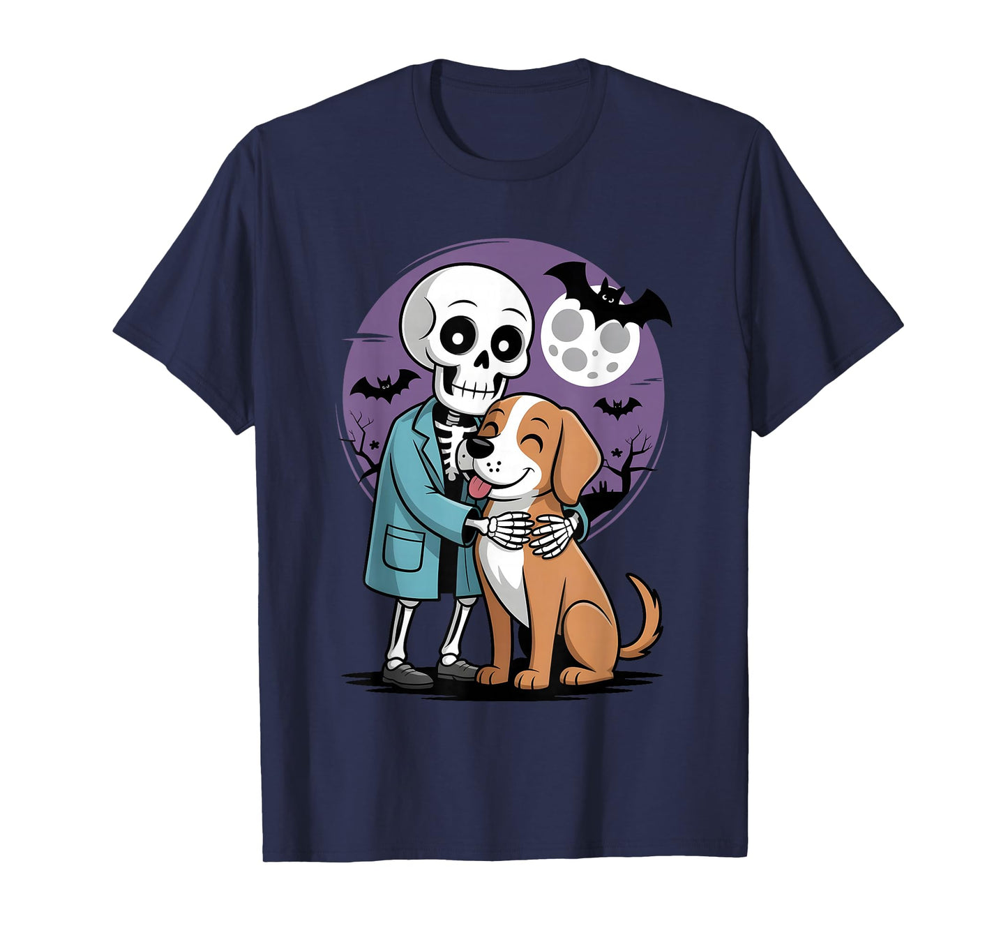 Skeleton Hugging Dog Funny Vet Dog Lover Halloween Men Women T-Shirt