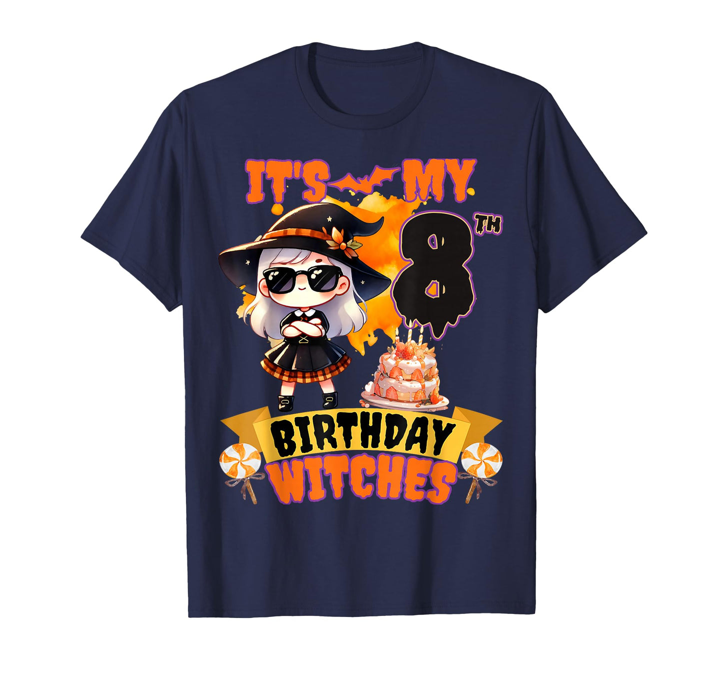 Kids 8th Birthday Cute Witch 8 Years Old Bday Party Girls T-Shirt