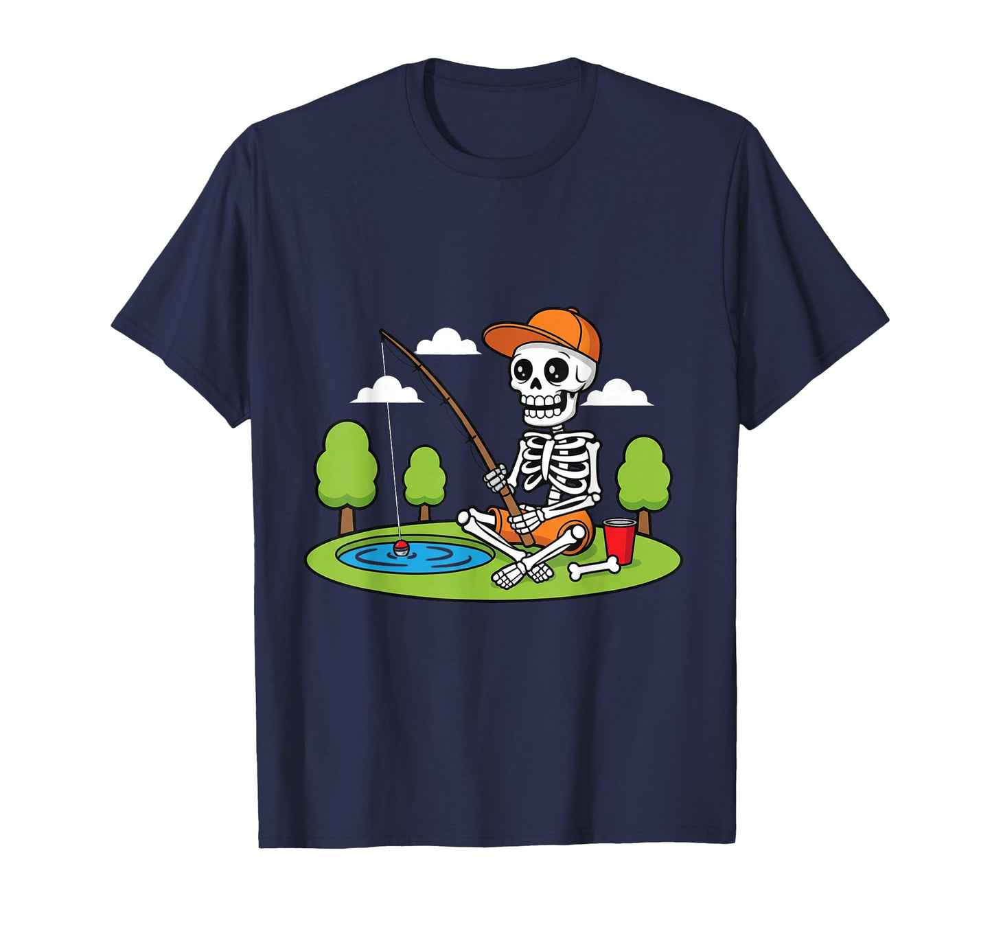 Skeleton Fishing Halloween Costume Funny Fishing Boys Kids T-Shirt