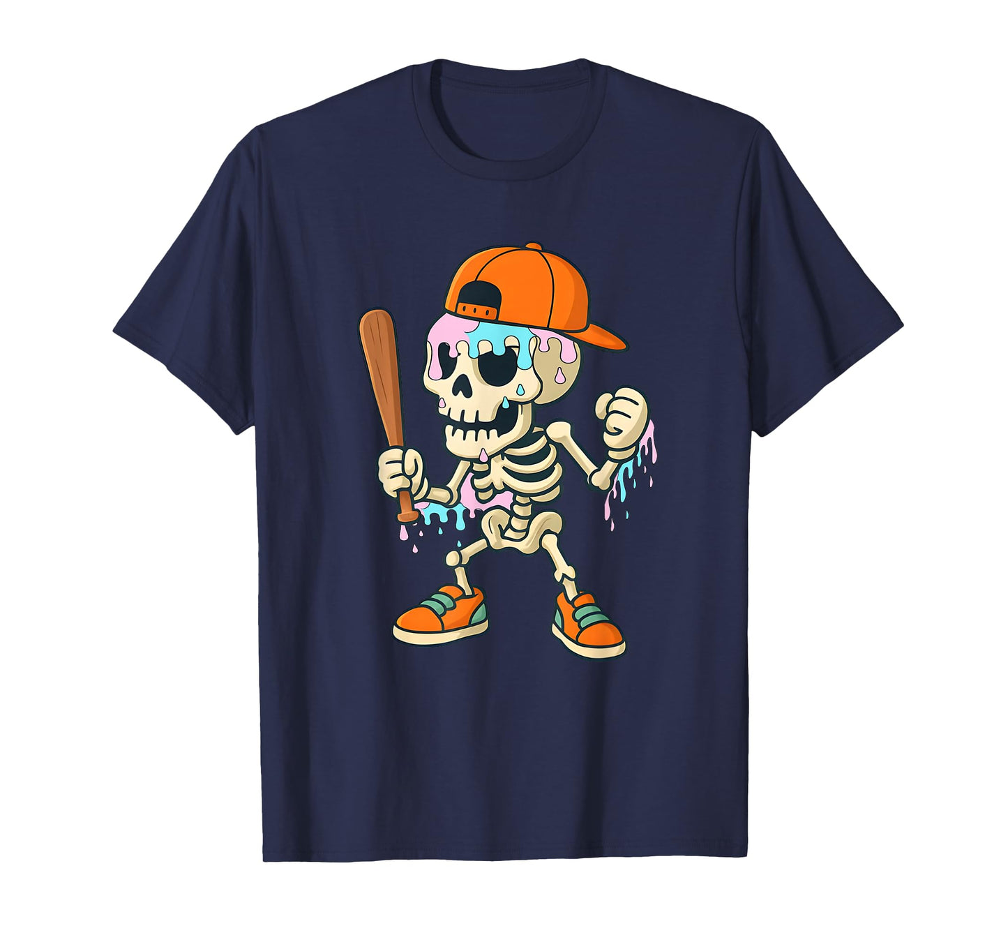 Skeleton Ice Cream Drip Baseball Spots Drip for Girls Boys T-Shirt