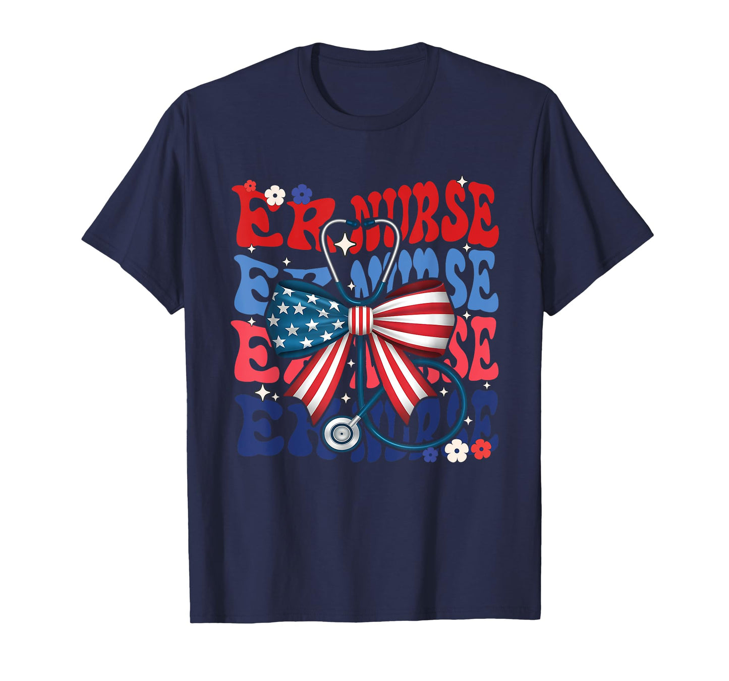 4th of July ER Nurse Retro Groovy T-Shirt