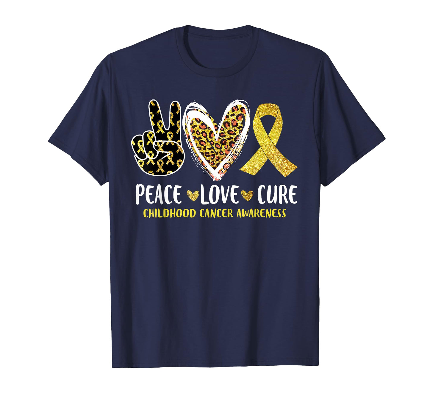 Peace Love Cure Childhood Cancer Awareness Leopart Heart T-Shirt