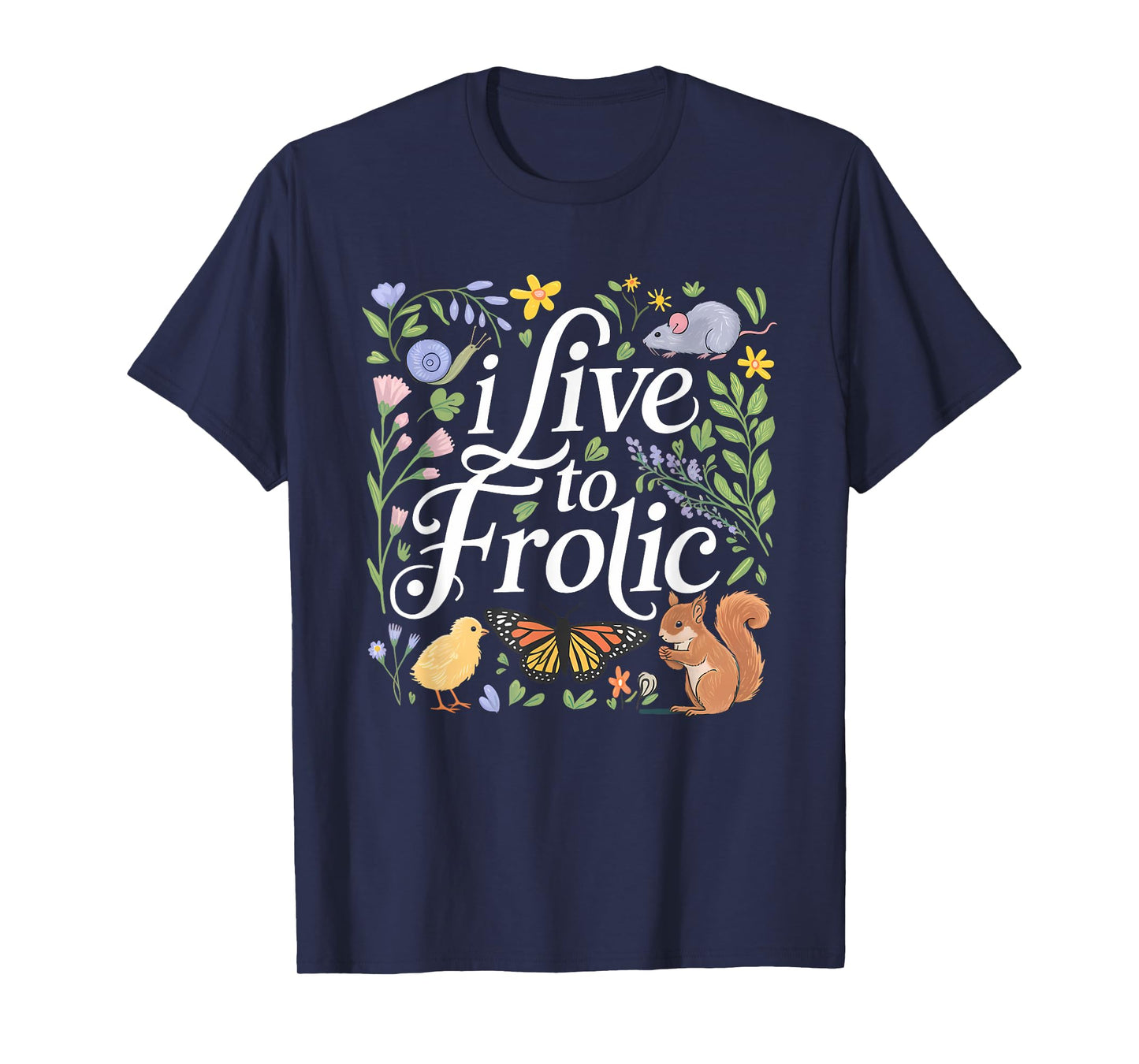 Frolic Nature Animals Flowers Squirrel Chick Butterfly Art T-Shirt