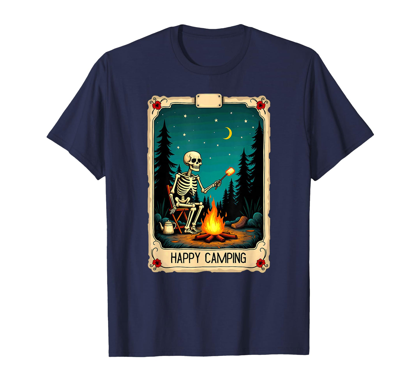 Gothic Tarot Card Skeleton Happy Camping T-Shirt