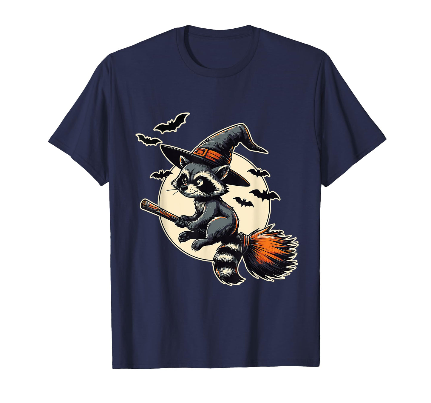 Raccoon Witch on Broom Halloween T-Shirt