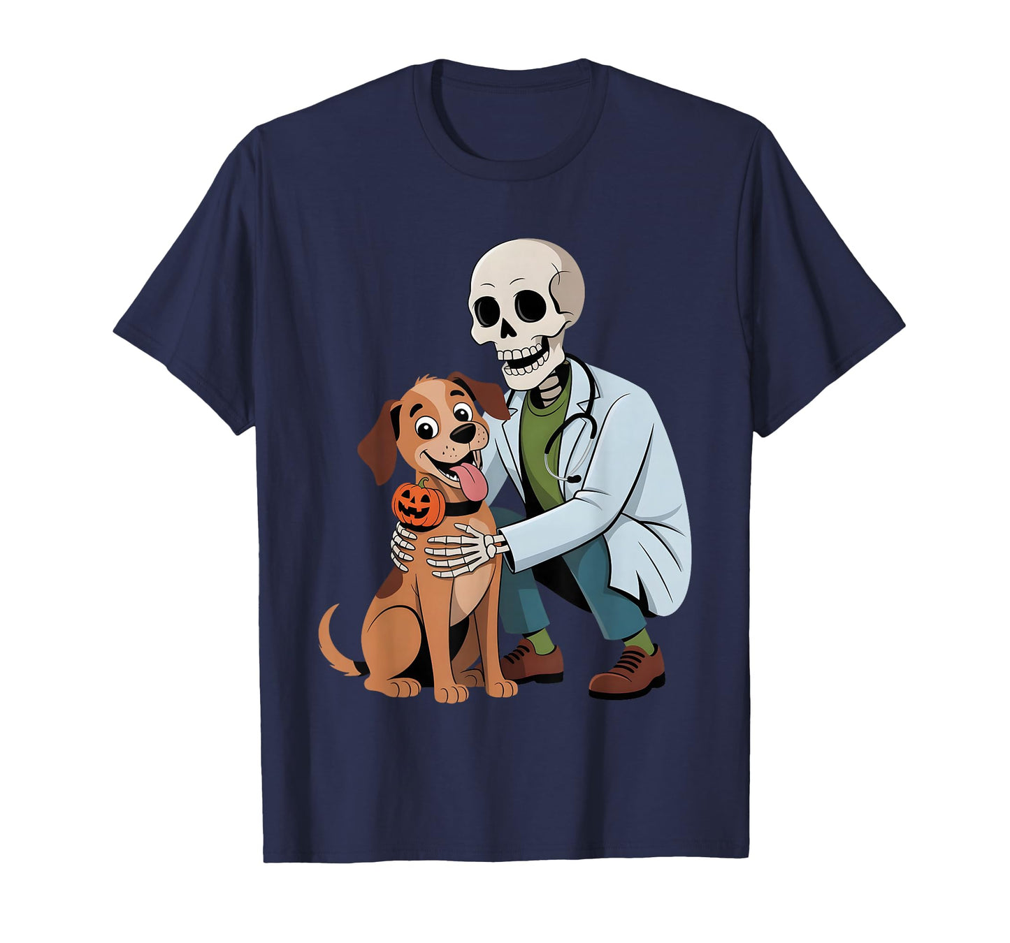 Skeleton Hugging Dog Funny Vet Dog Lover Halloween Men Women T-Shirt