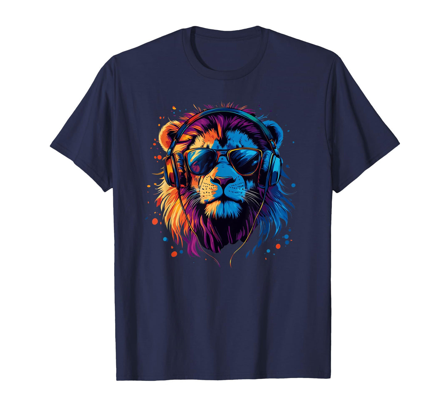 Lion Music Headphones Colourful Animal Motif Art Big Cat T-Shirt