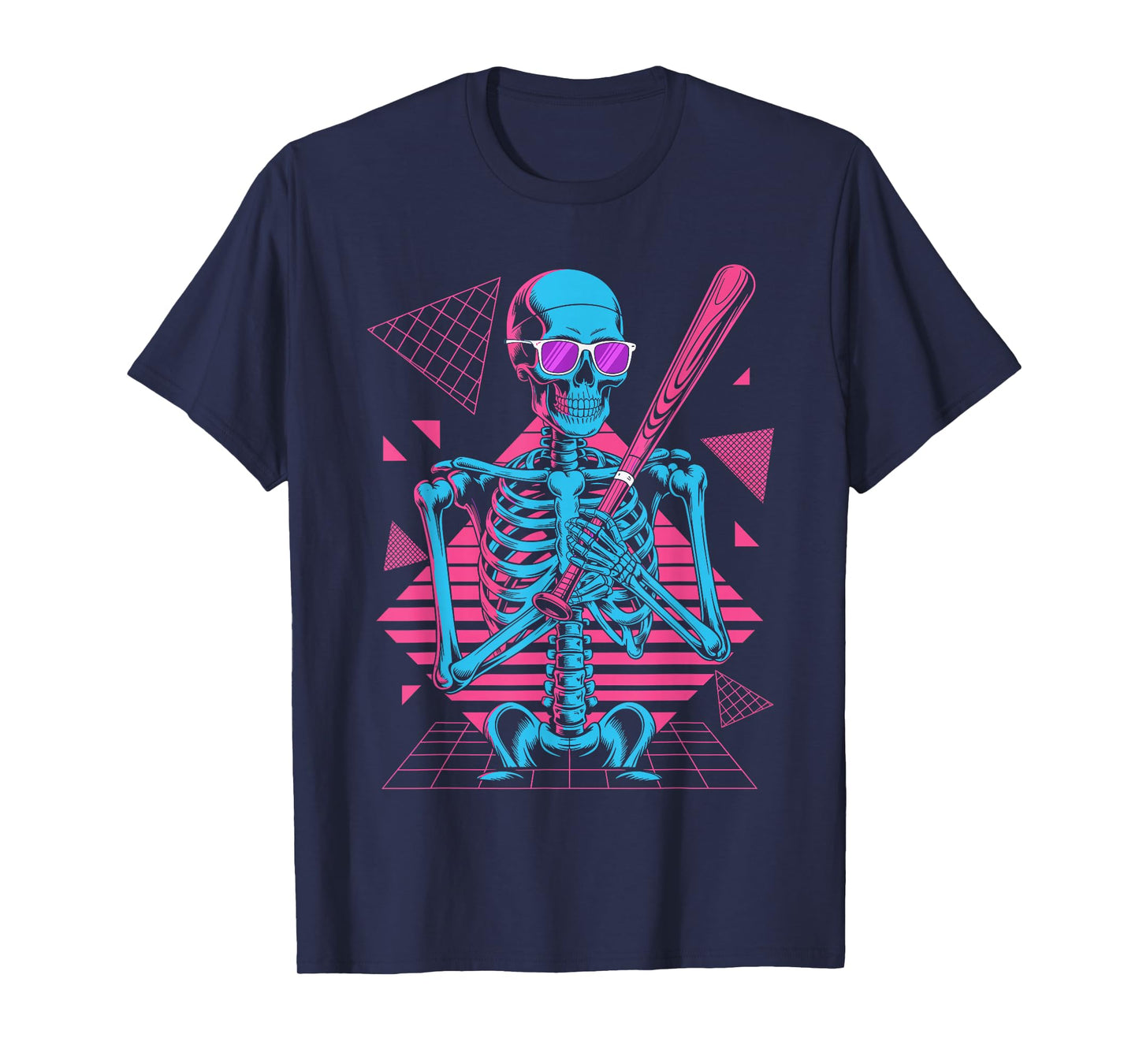 Retro 80s Skeleton Baseball Graphic Halloween T-Shirt